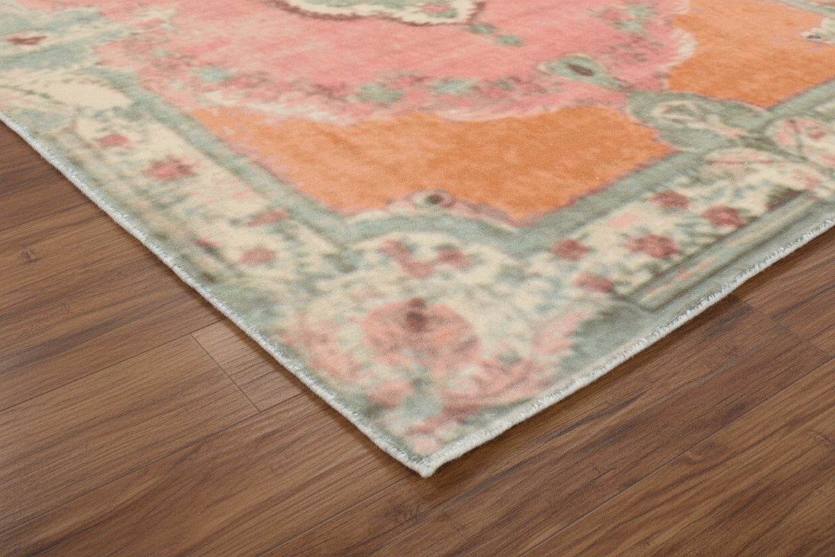 Marisol Vintage Floral Medallion Handmade Pink Area Rug – Traditional Oriental Style 9124947099797