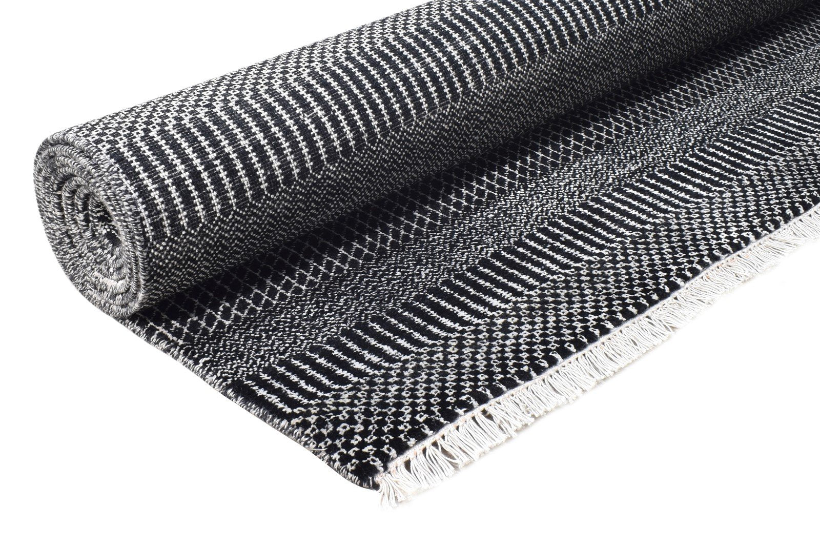 Marjorie Hand Knotted Black Wool Rug 6' X 9' Modern Agra Grass Trellis 7865149554837