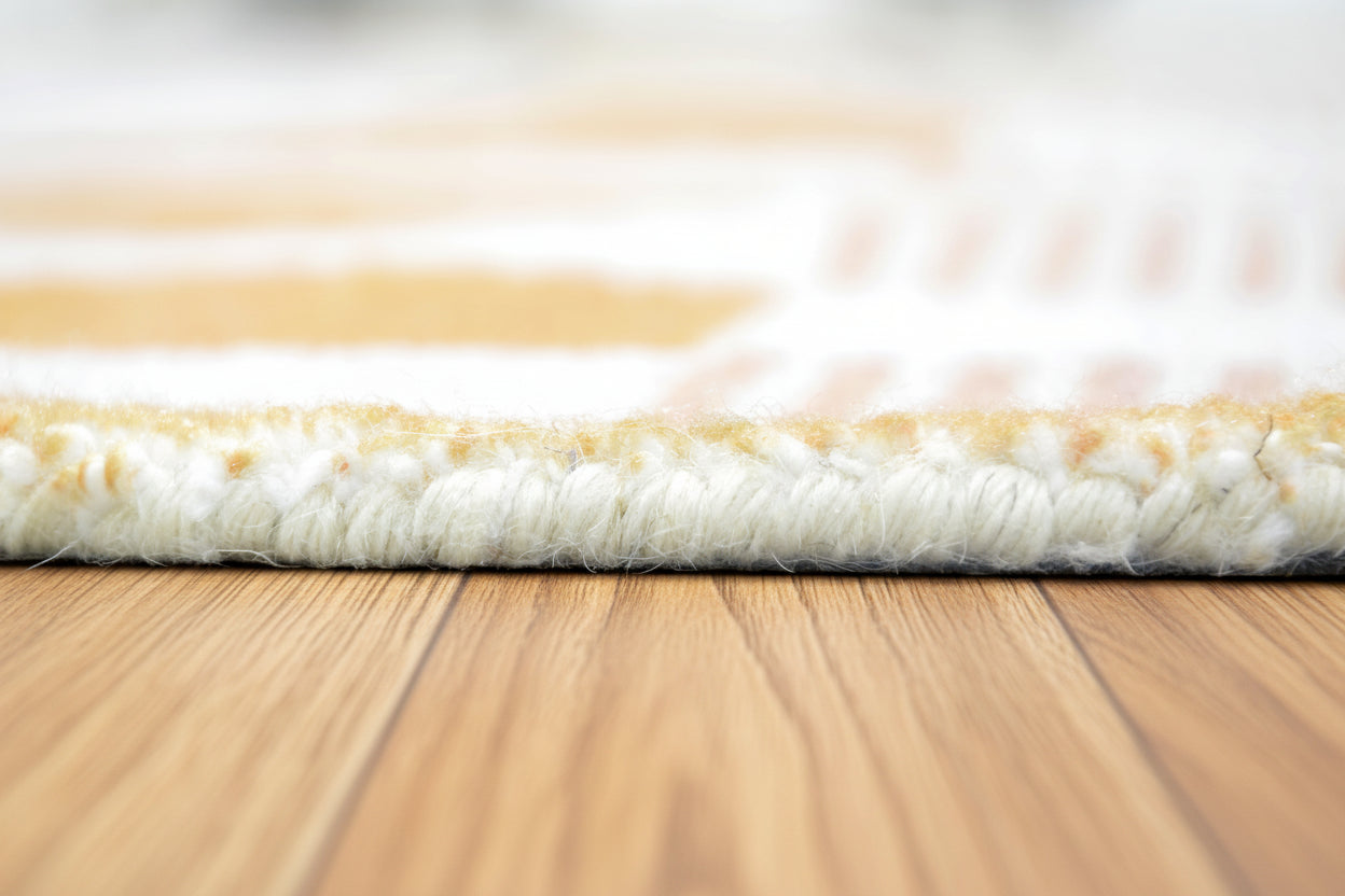 Matilda Neutral Scalloped Orange Handmade Plaid Rug – Modern Checkered Area Rug 9126506496149