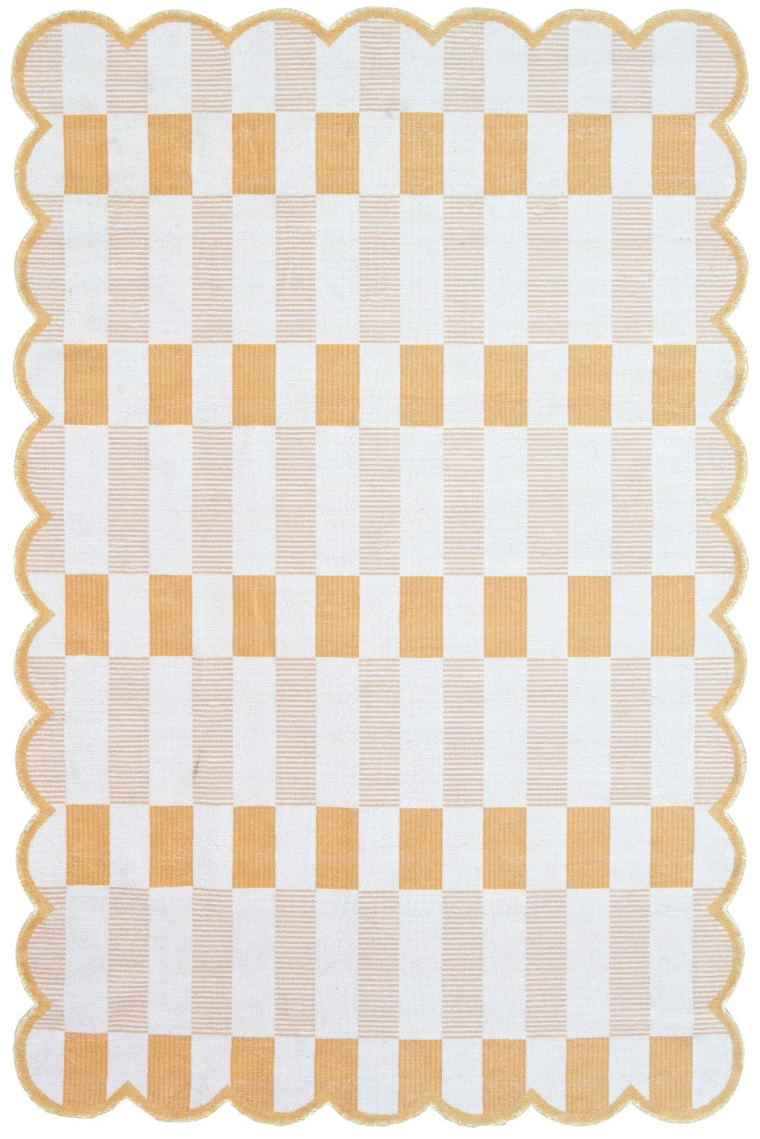 Matilda Scalloped Edge Handmade Orange & Ivory Plaid Rug – Modern Checkered Area Rug 9126506496149