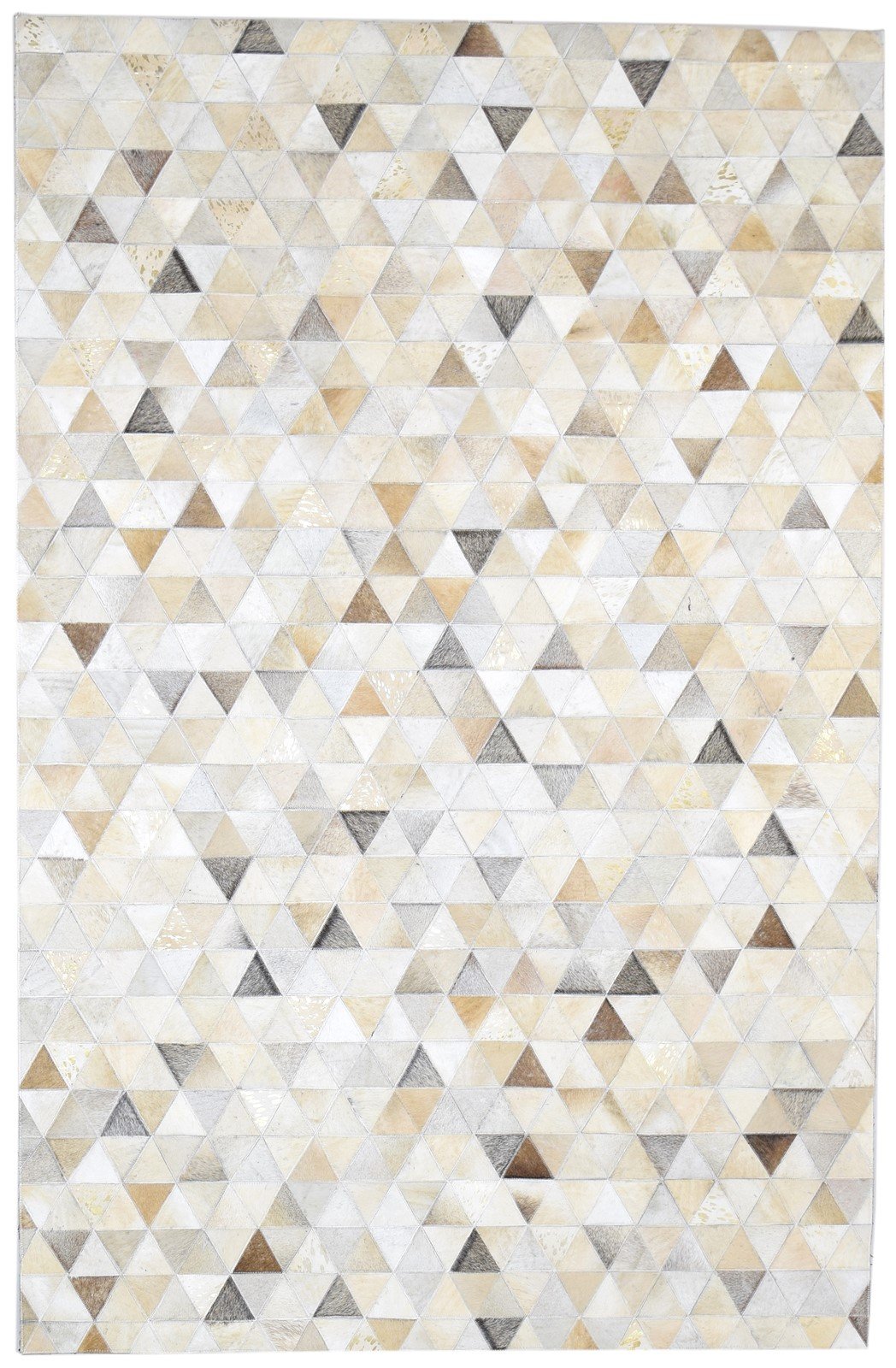 Melody Handmade Leather Beige Triangles Rug - Modern Patchwork Cowhide Area Rug 7864252203157