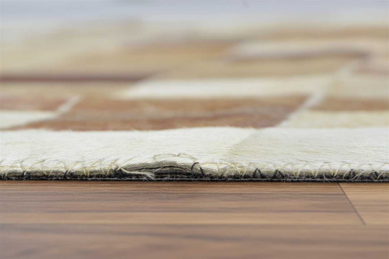 Melonie Handmade Leather Brown Checkerboard Rug | Patchwork Cowhide Area Rug 7864580833429