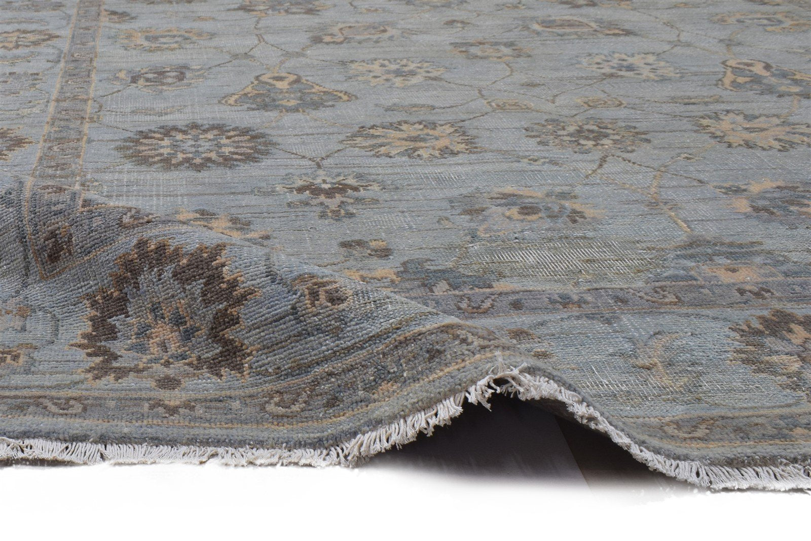 Merla Hand Knotted Blue Wool Rug Persian Oushak Oriental Large Carpet 7864107466901