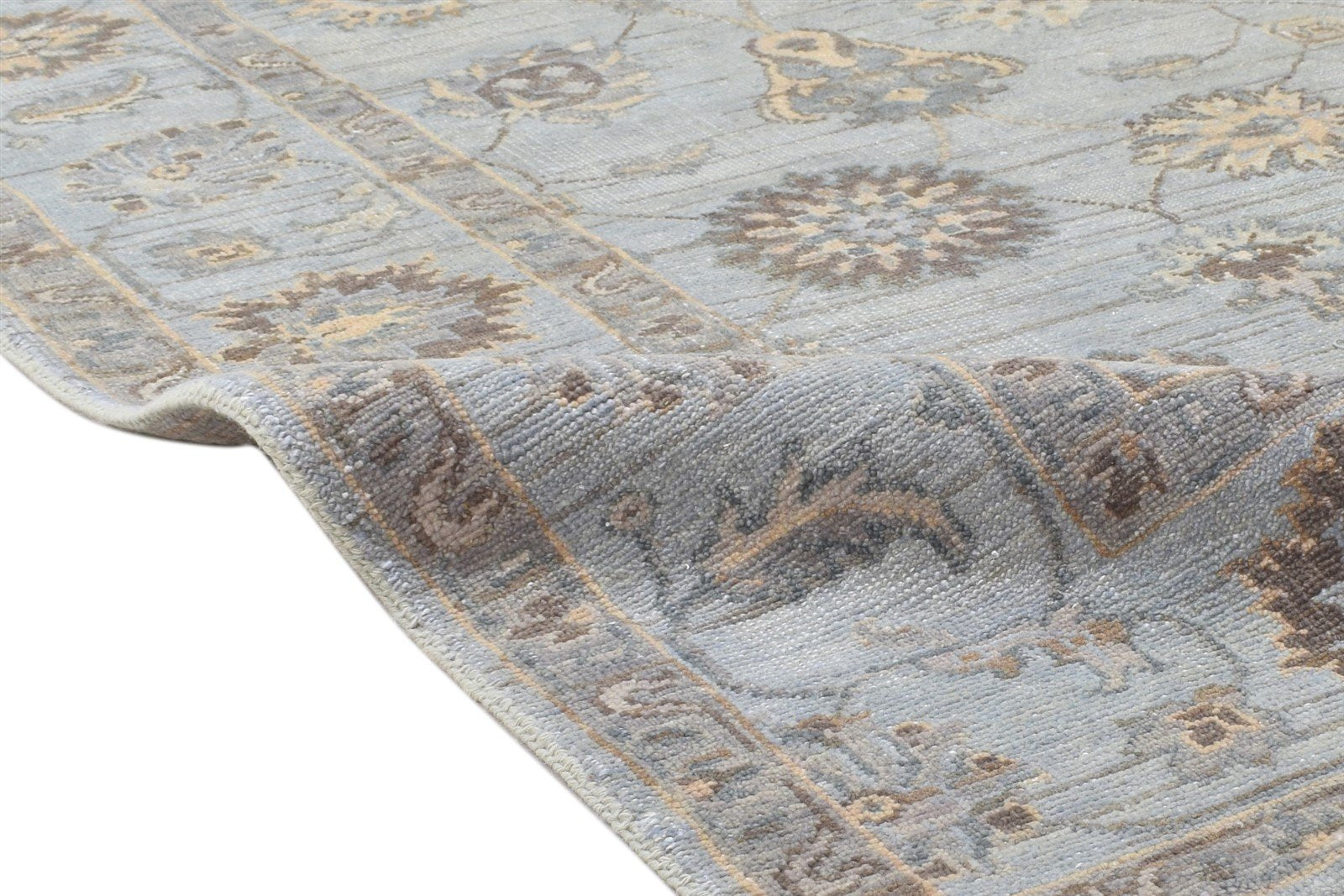 Merla Hand Knotted Blue Wool Rug Persian Oushak Oriental Large Carpet 7864107466901