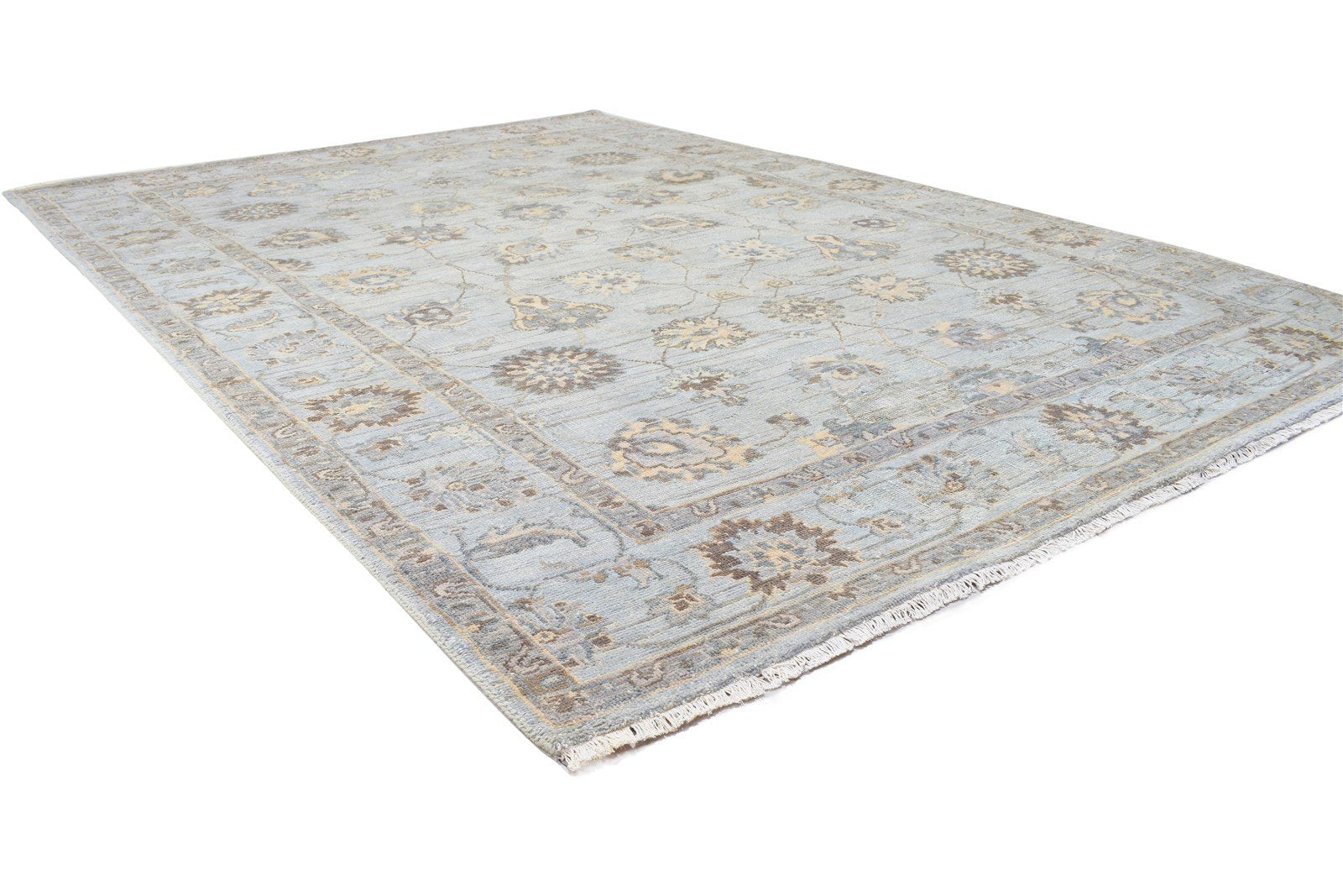 Merla Hand Knotted Blue Wool Rug Persian Oushak Oriental Large Carpet 7864107466901