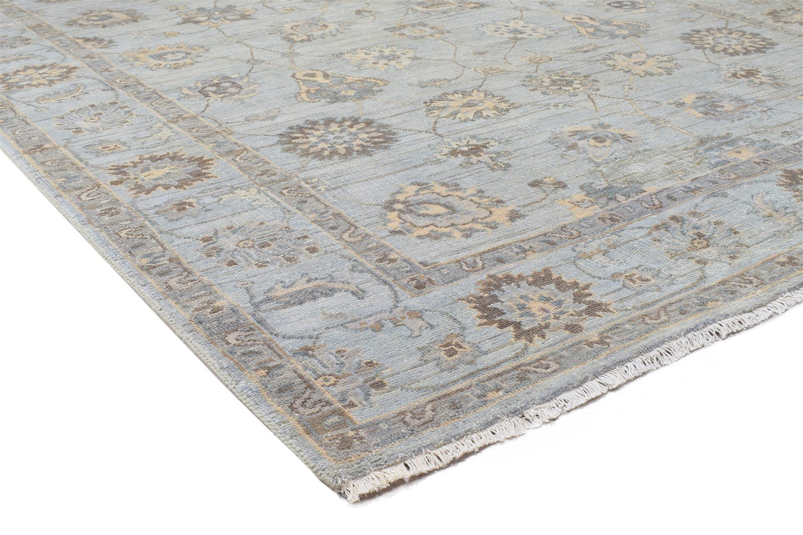 Merla Hand Knotted Blue Wool Rug Persian Oushak Oriental Large Carpet 7864107466901