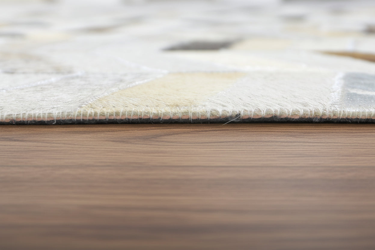 Metallic Chevron Handmade Leather Gray Rug - Modern Striped Patchwork Cowhide Rug 9063922303125