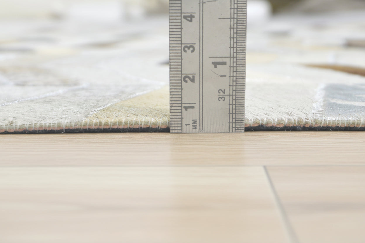 Metallic Chevron Handmade Leather Gray Rug - Modern Striped Patchwork Cowhide Rug 9063922303125