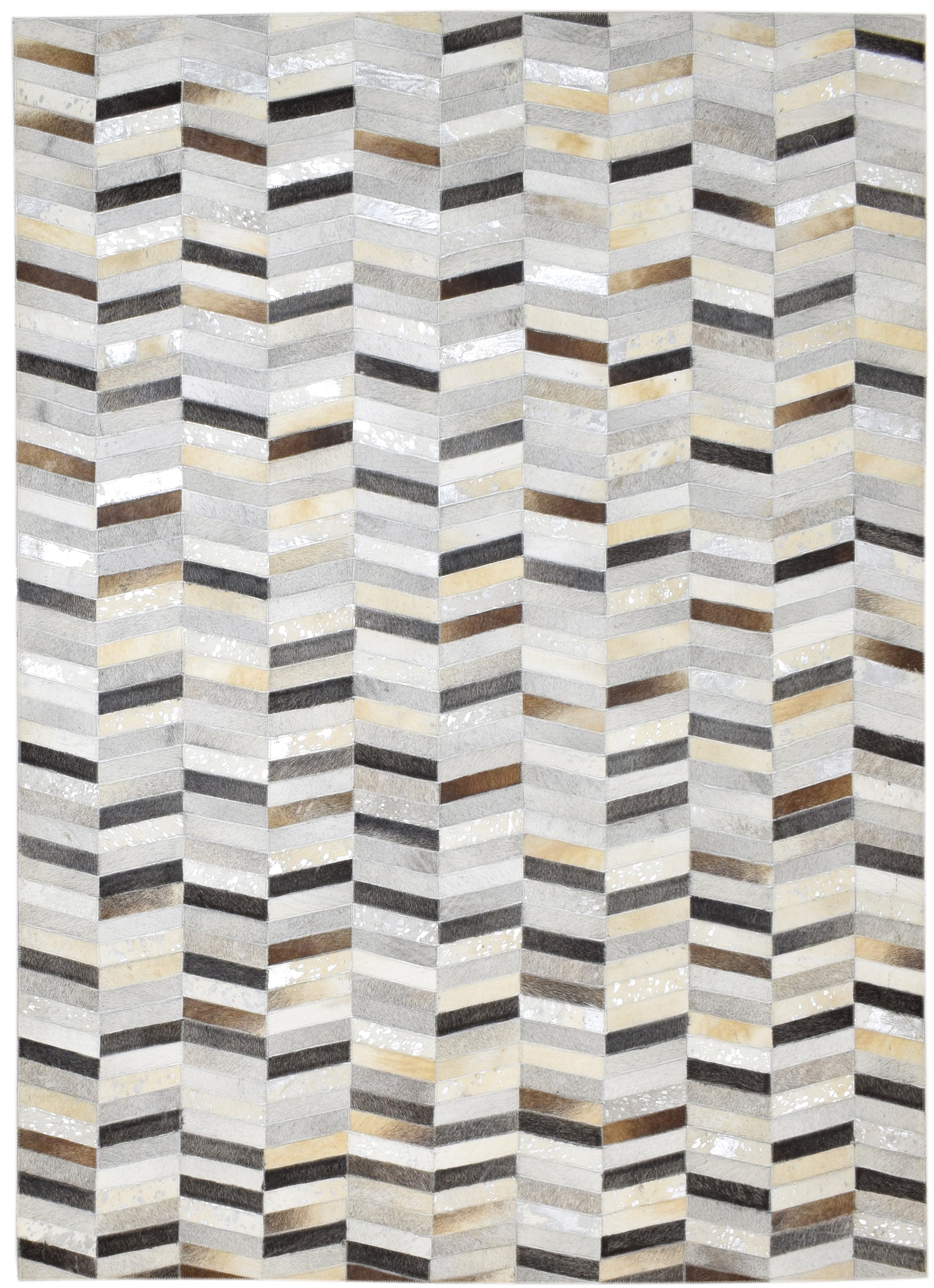 Metallic Chevron Handmade Leather Gray Rug - Modern Striped Patchwork Cowhide Rug 9063922303125