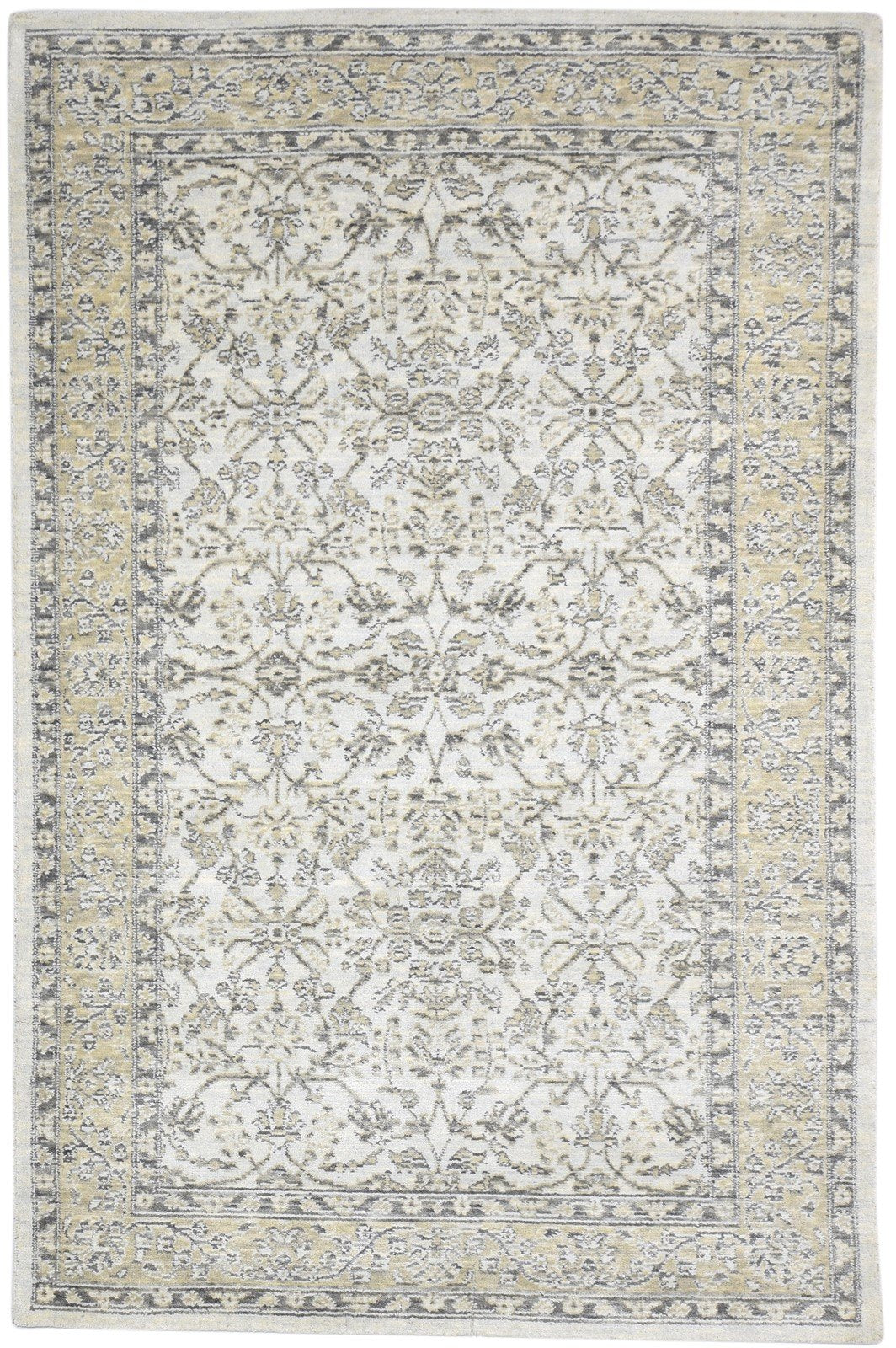 Minne Jacquard Loom Cream Wool Silk Rug 5X8 Modern Oushak Oriental   7864145281173