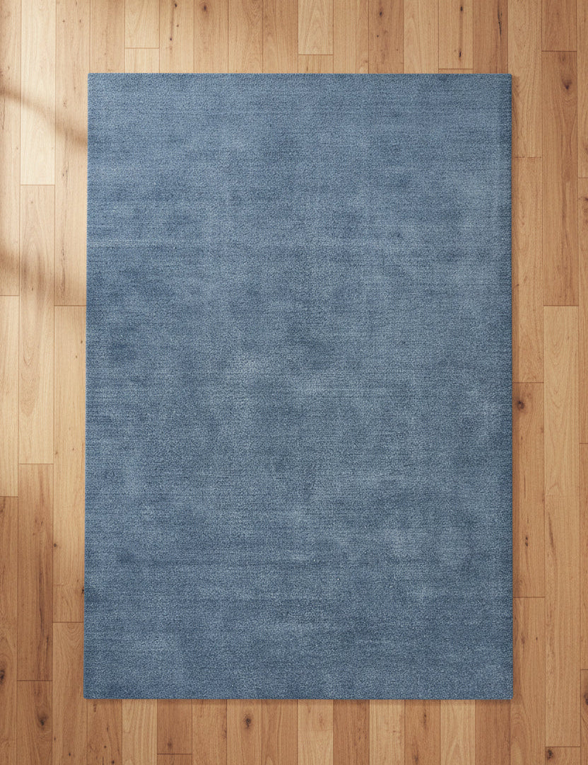 Modern Blue Area Rug Solid Color Plain Wool Rug 8488894595221