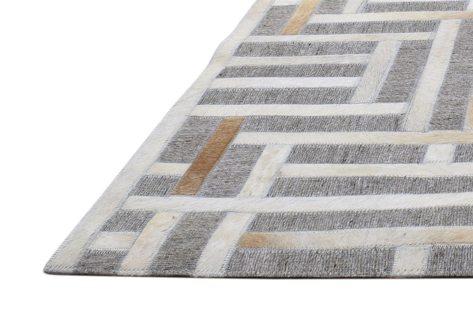 Modern Gray / Ivory Leather Rug, Cowhide Rug Large, Patchwork Rug, Area Rug Carpet 8620216090773