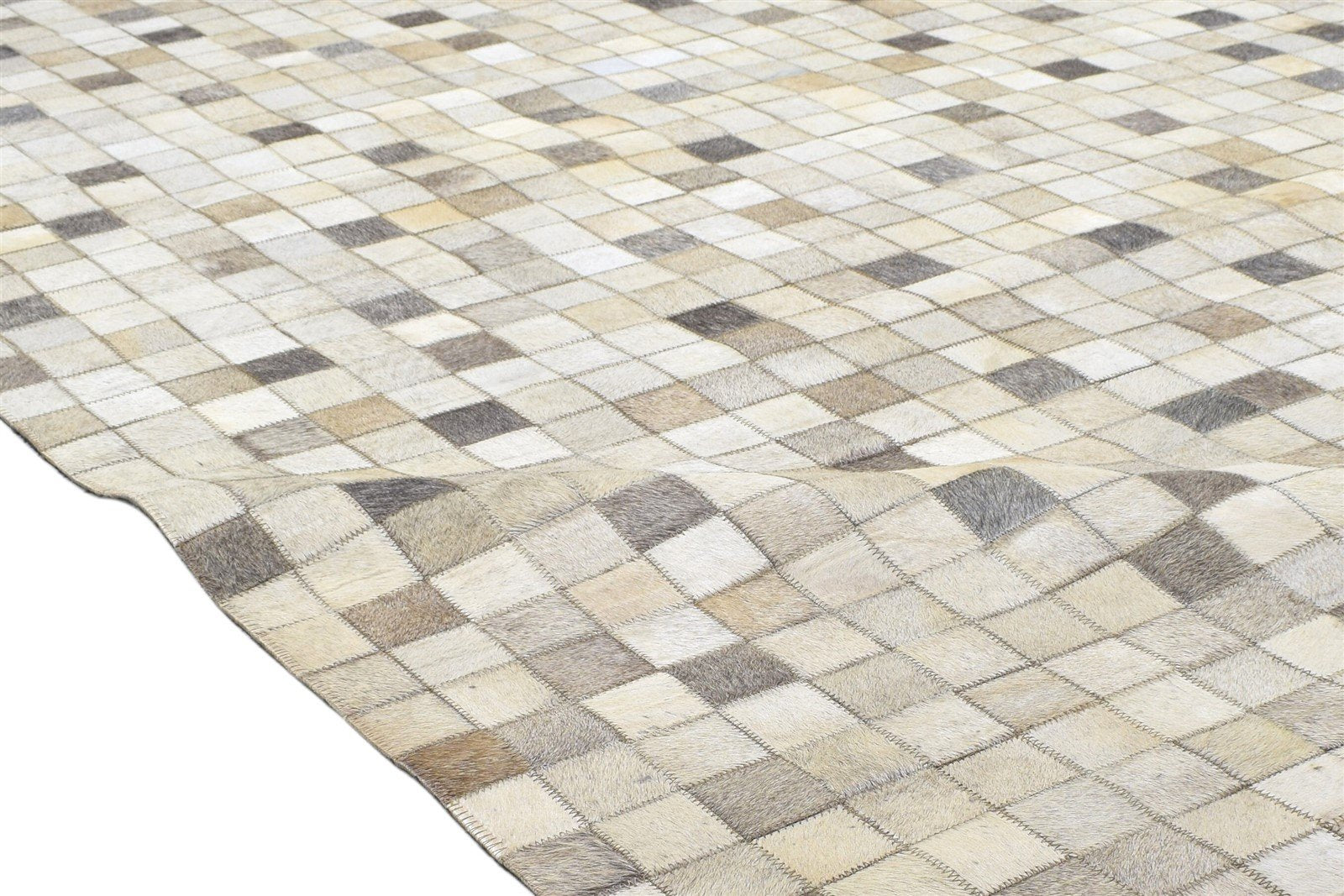 Modern Ivory / Gray Leather blocks Rug, Patchwork Rug, Cowhide Rug Large, Area Rug Carpet 8620216385685