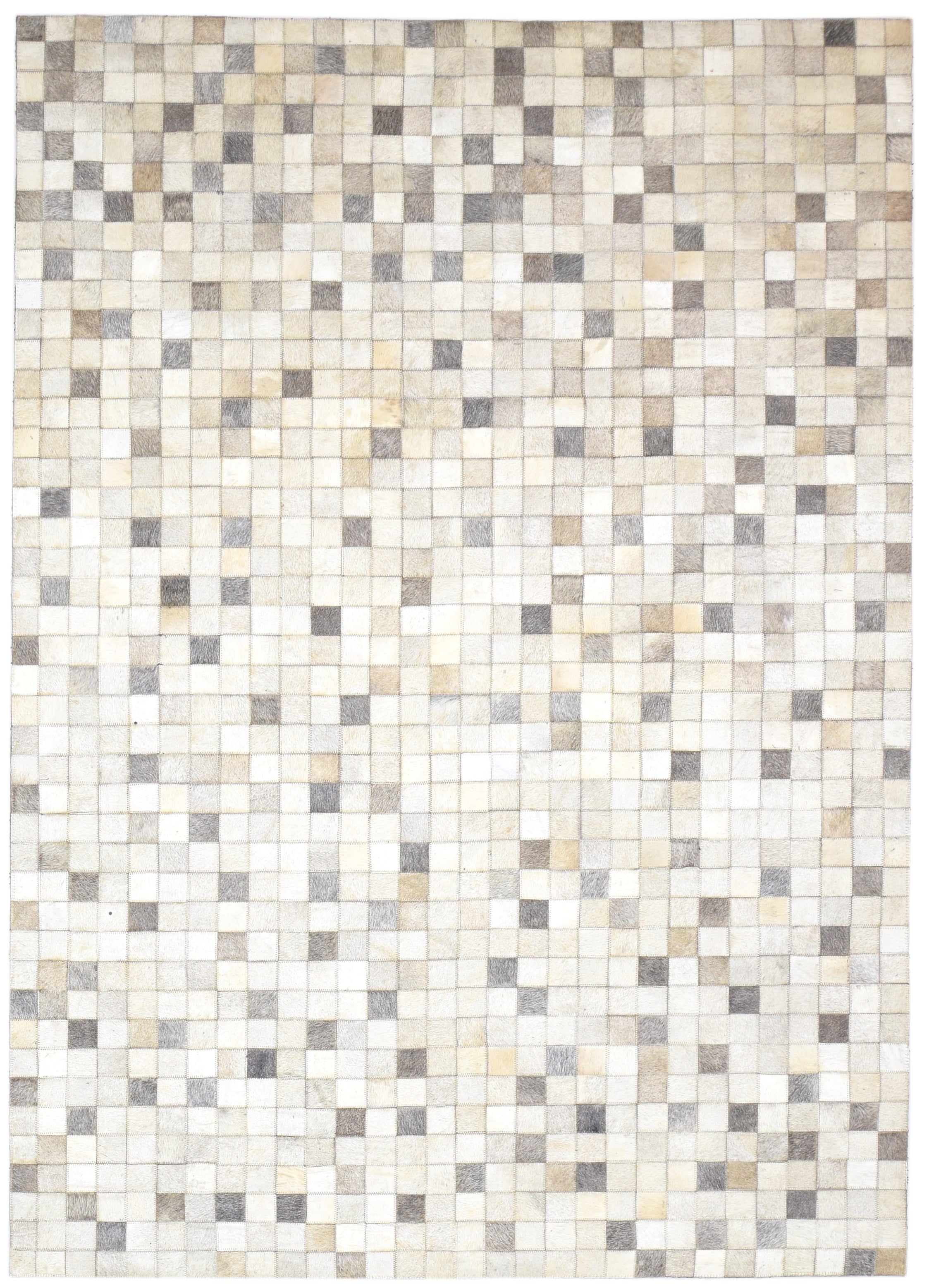 Mosaic Ivory & Gray Handmade Leather Rug - Modern Hand-Stitched Cowhide Patchwork Rug 9062070648981