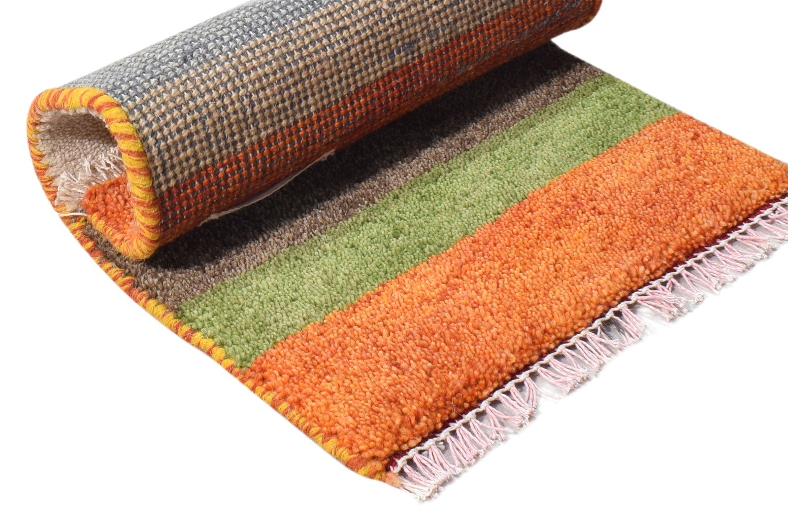 Multi Color Wool Rug 1' X 2' Modern Hand Knotted American Striped Small Carpet 7865185206421