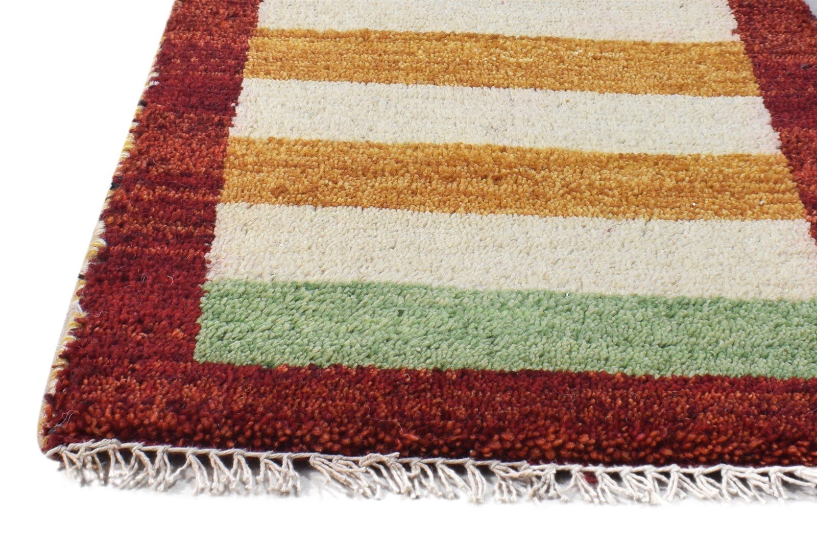 Multi Color Wool Rug 1X2 Southwestern Hand Knotted Gabbeh Striped Small Carpet 7865061343381