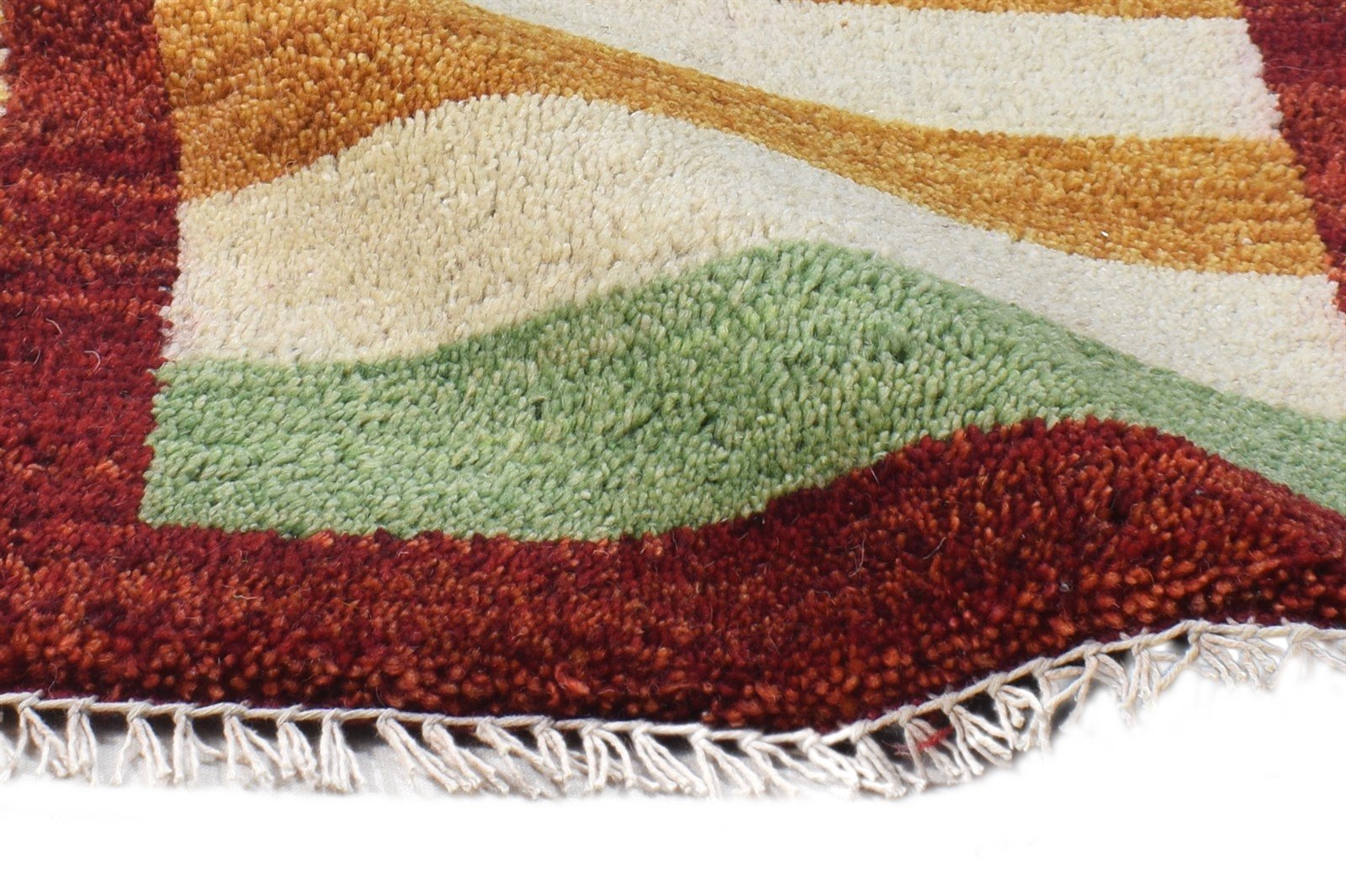 Multi Color Wool Rug 1X2 Southwestern Hand Knotted Gabbeh Striped Small Carpet 7865061343381