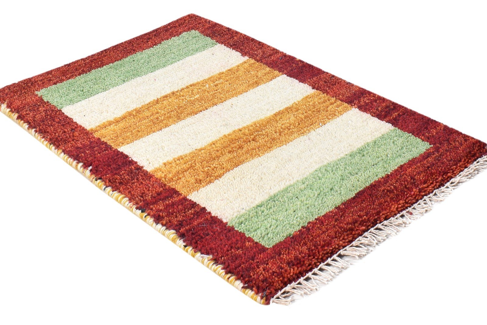 Multi Color Wool Rug 1X2 Southwestern Hand Knotted Gabbeh Striped Small Carpet 7865061343381