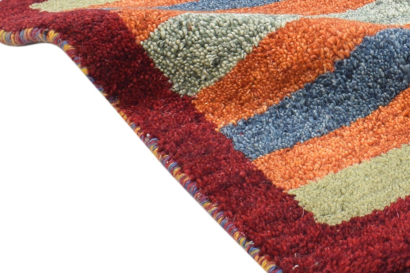 Multi Color Wool Rug 1X2 Southwestern Hand Knotted Gabbeh Striped Small Carpet 7865100075157