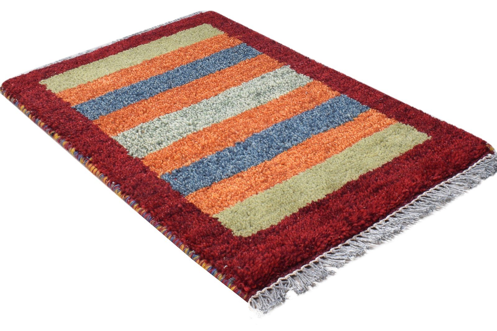 Multi Color Wool Rug 1X2 Southwestern Hand Knotted Gabbeh Striped Small Carpet 7865100075157