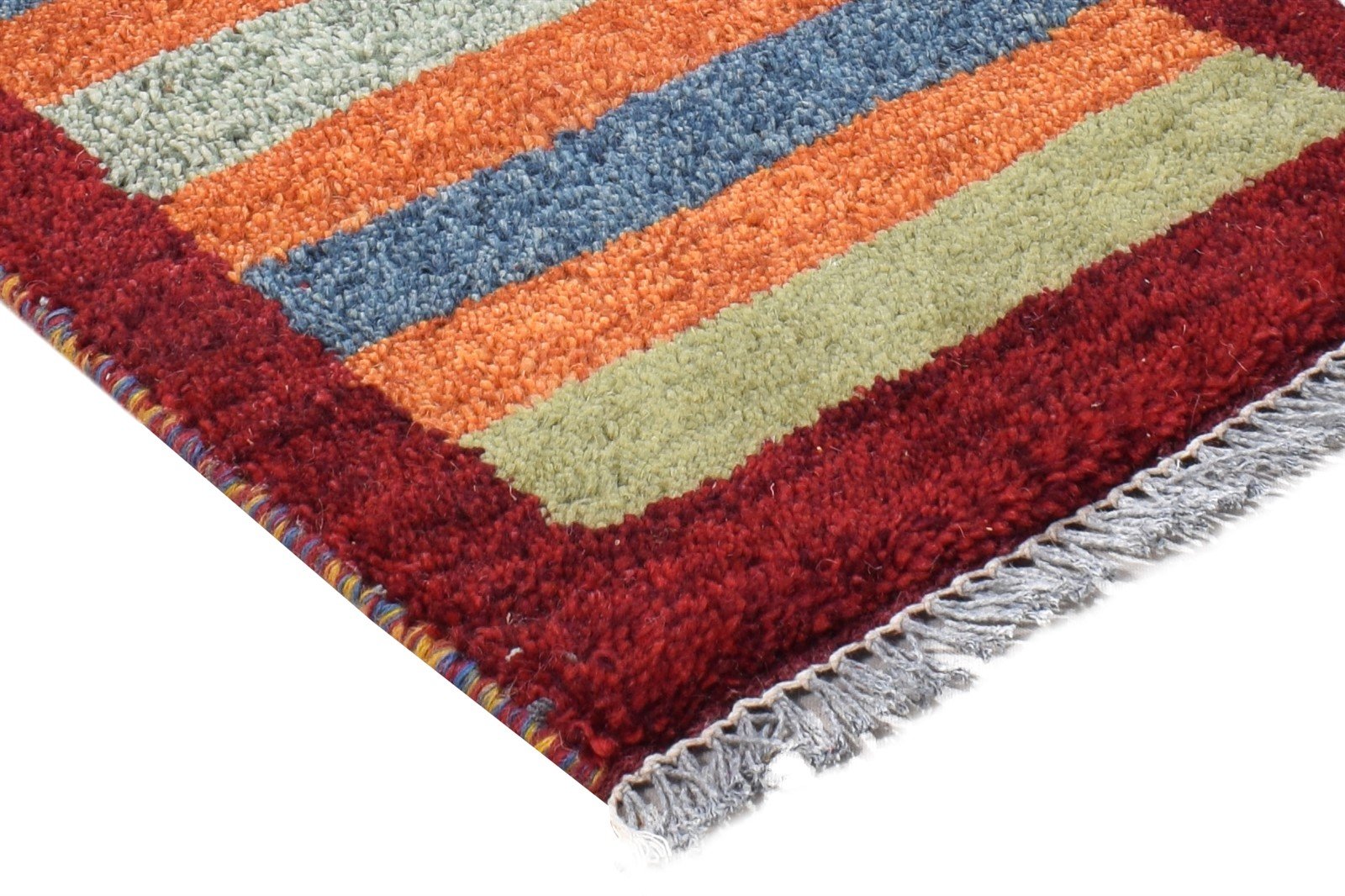Multi Color Wool Rug 1X2 Southwestern Hand Knotted Gabbeh Striped Small Carpet 7865100075157