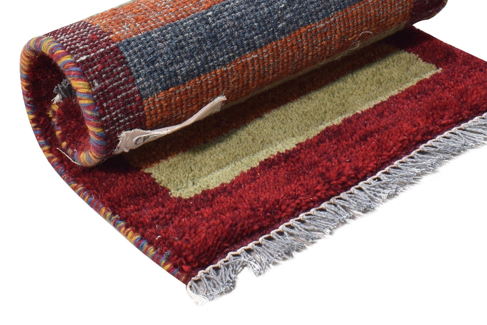 Multi Color Wool Rug 1X2 Southwestern Hand Knotted Gabbeh Striped Small Carpet 7865100075157
