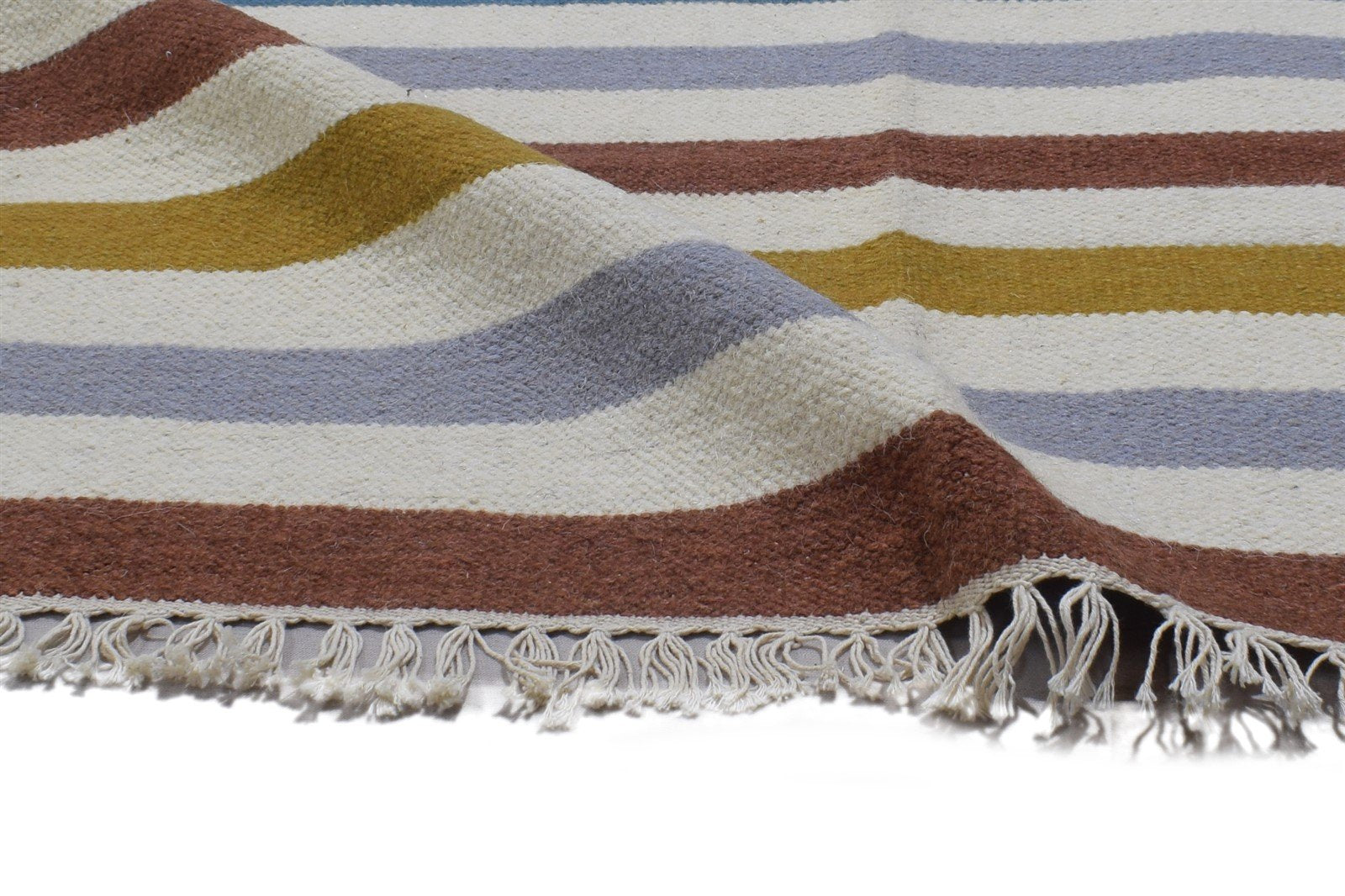 Multi Color Wool Rug 3' X 5' Modern Dhurrie Scandinavian Striped Small Carpet 7864493801621