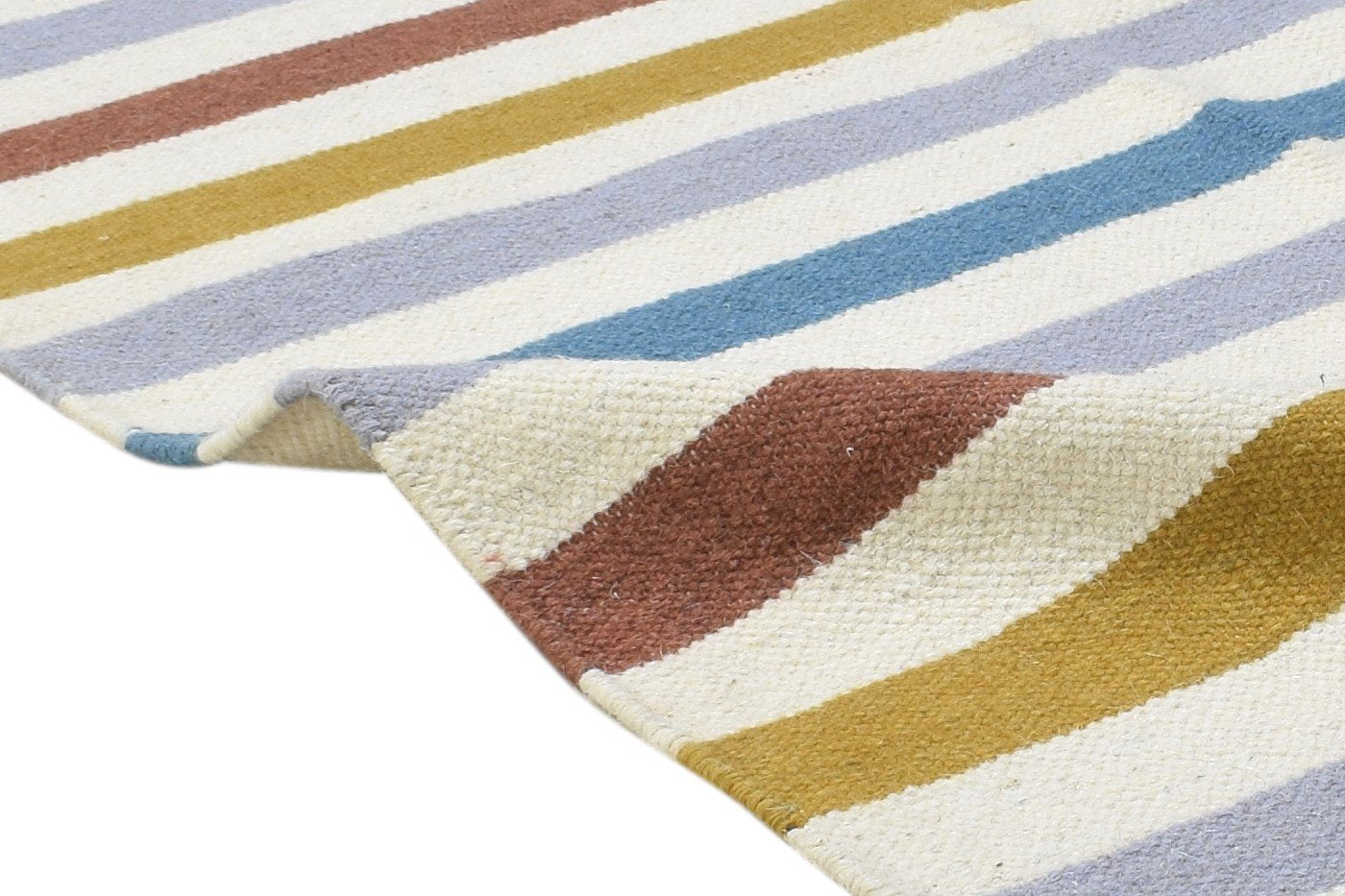 Multi Color Wool Rug 3' X 5' Modern Dhurrie Scandinavian Striped Small Carpet 7864493801621