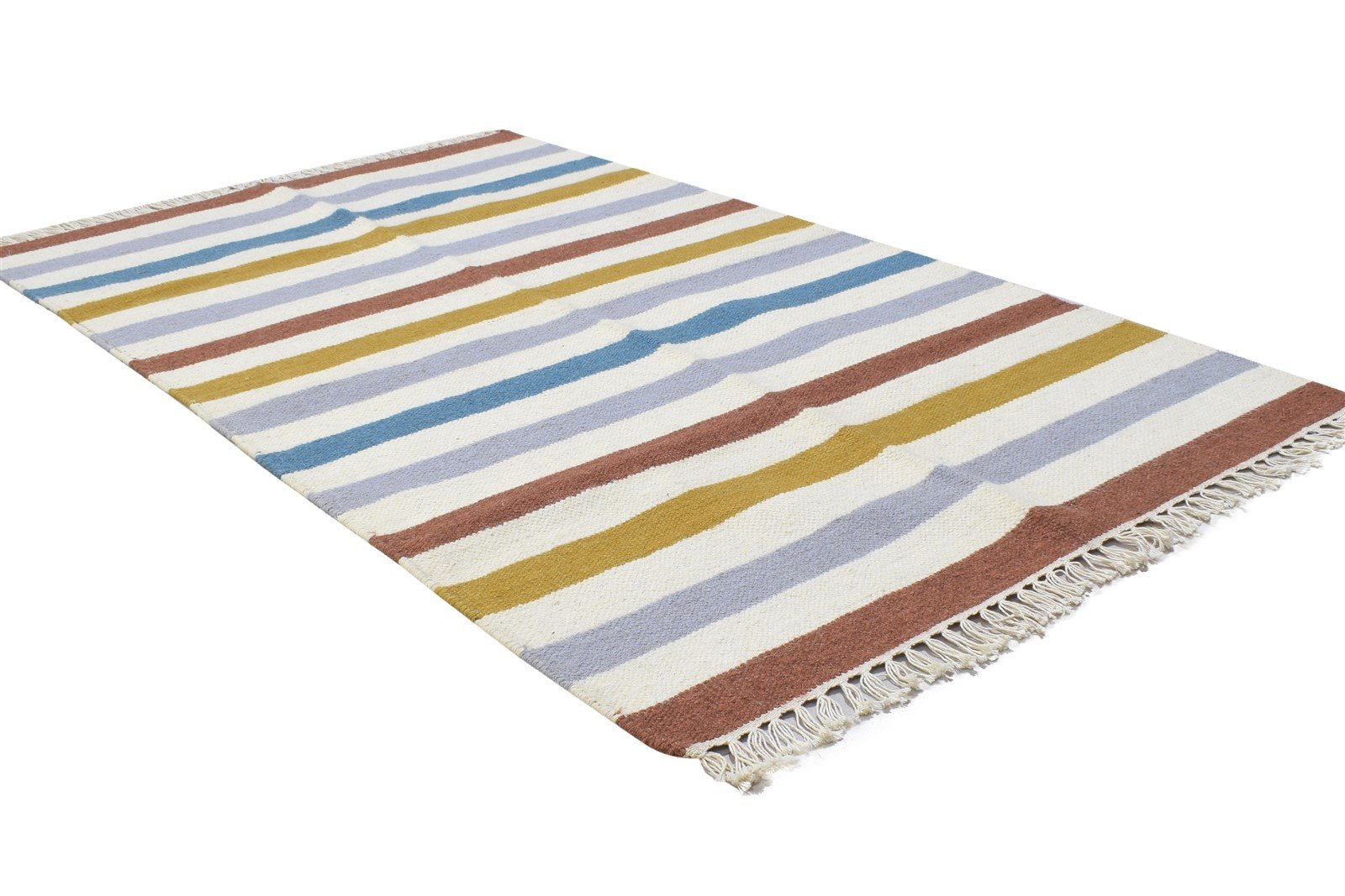 Multi Color Wool Rug 3' X 5' Modern Dhurrie Scandinavian Striped Small Carpet 7864493801621