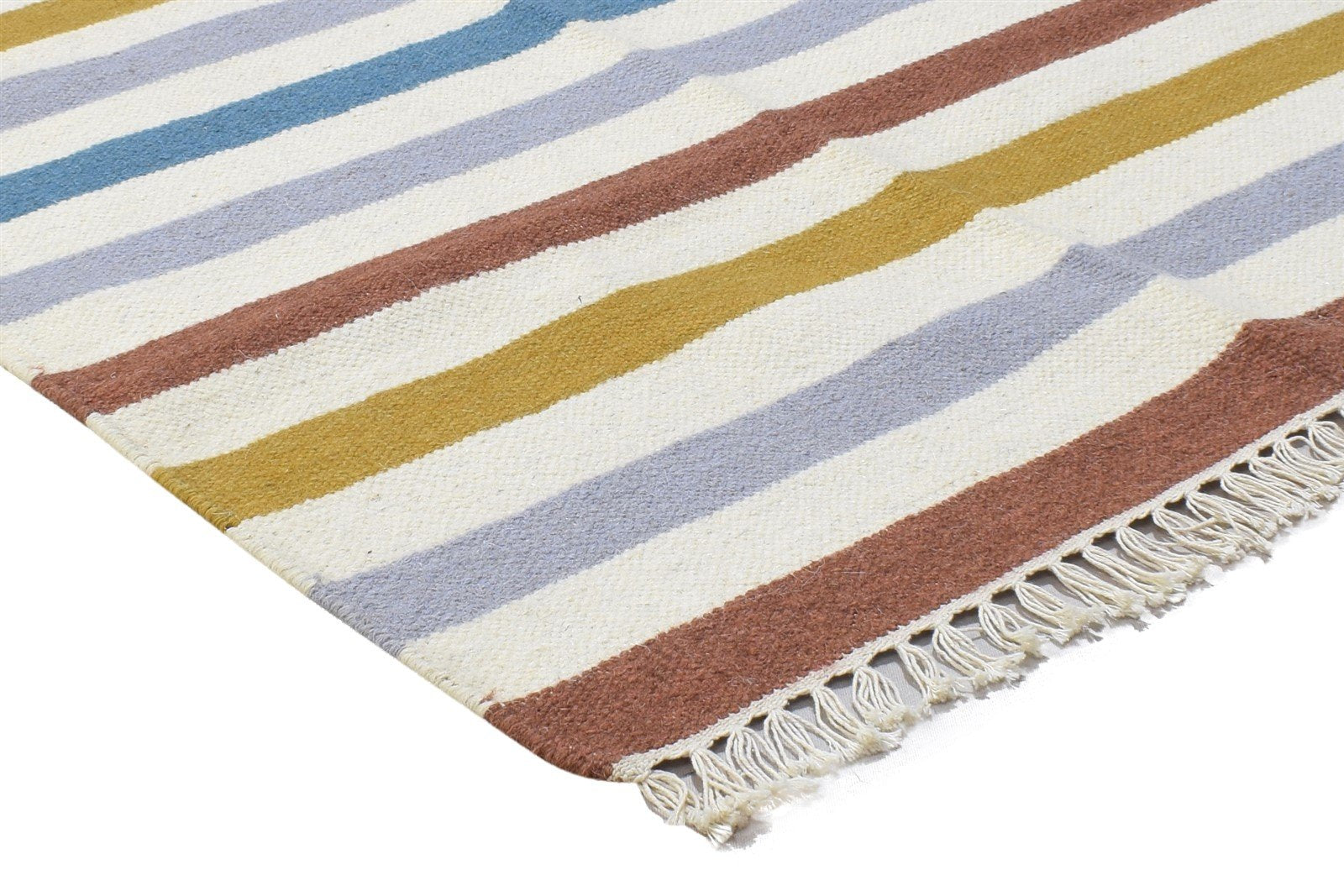 Multi Color Wool Rug 3' X 5' Modern Dhurrie Scandinavian Striped Small Carpet 7864493801621