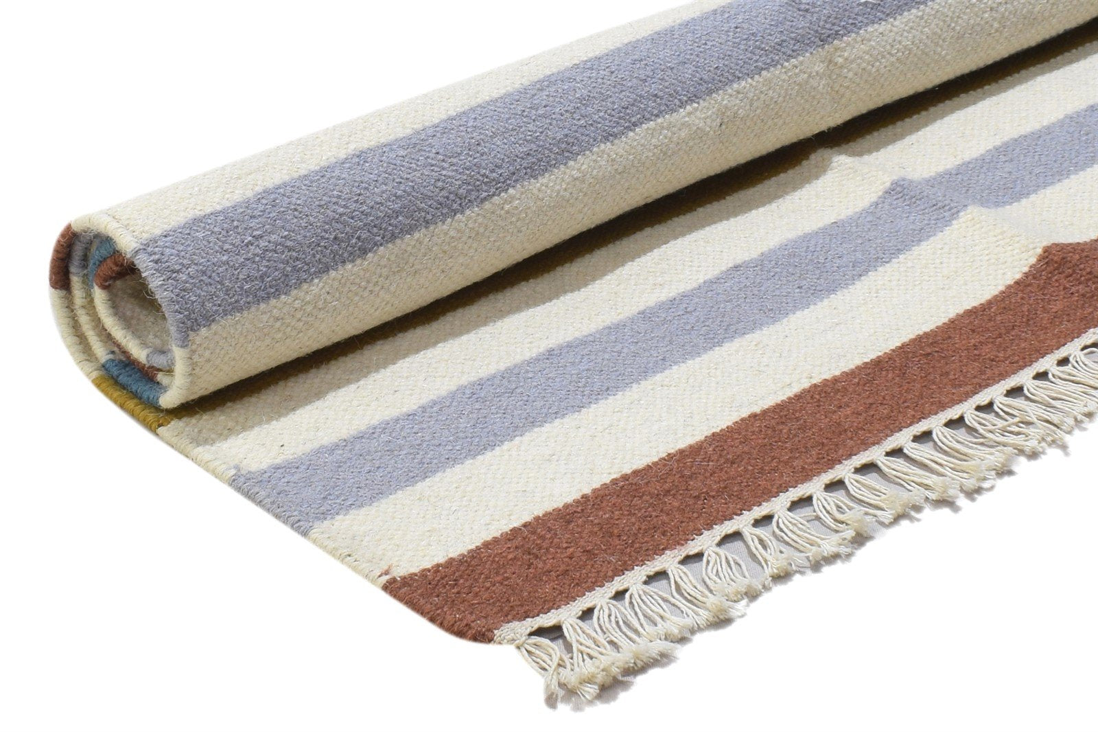 Multi Color Wool Rug 3' X 5' Modern Dhurrie Scandinavian Striped Small Carpet 7864493801621