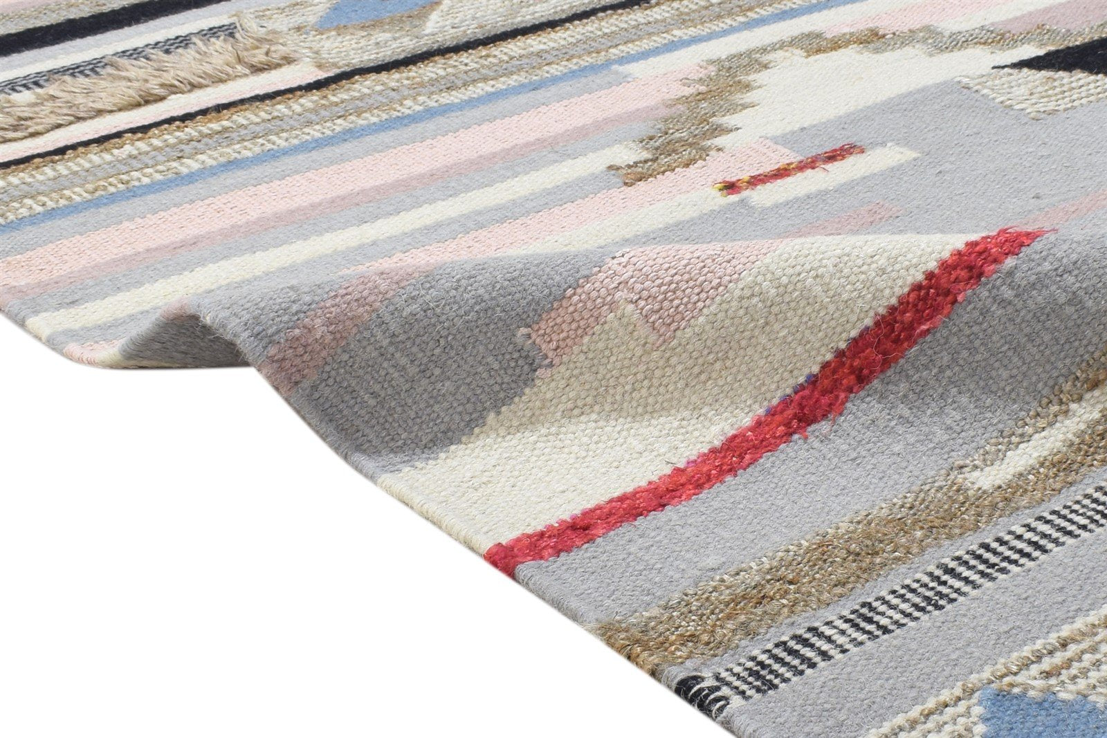 Multi Color Wool Rug 4' X 6' Modern Dhurrie Moroccan Geometric Room Size Carpet 7864150589589