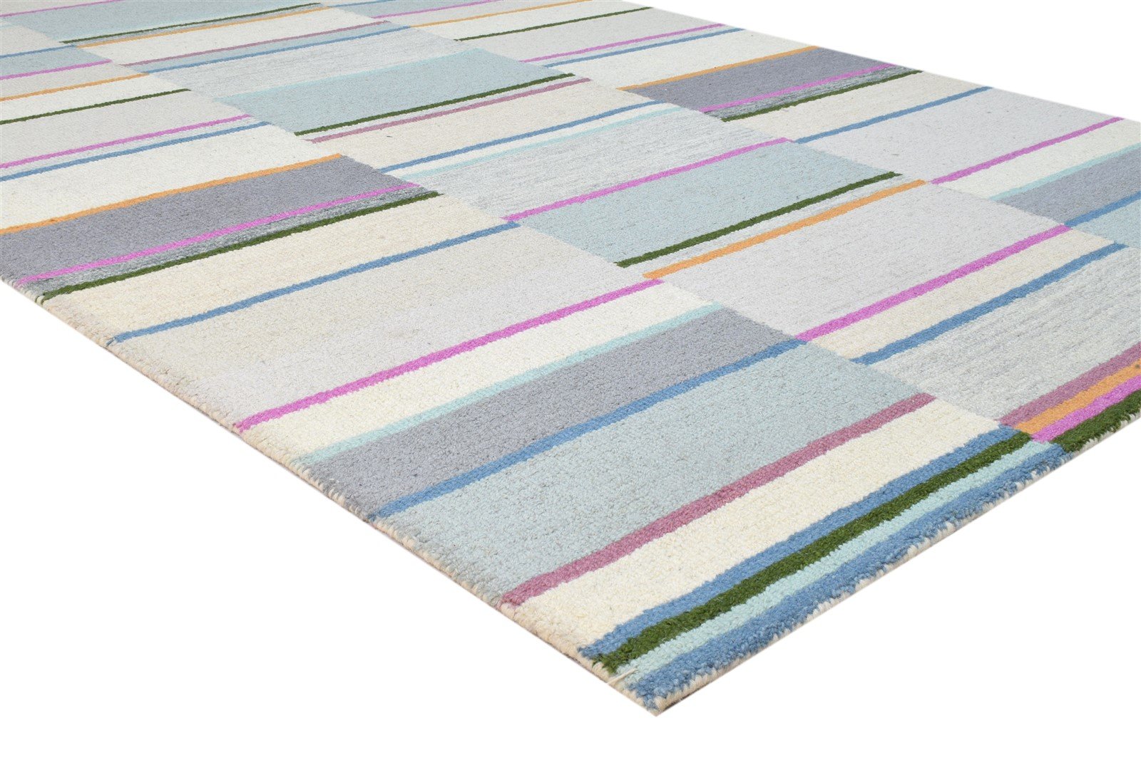 Multi Color Wool Rug 5X8 Modern Hand Tufted Scandinavian Striped Room Size 7860685111445