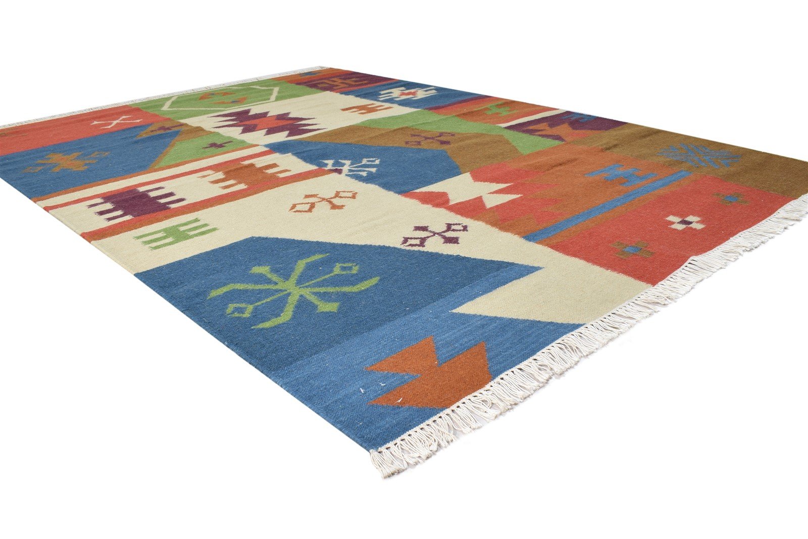 Delphinia Multi Color Wool Rug 6X8 Southwestern Dhurrie American Tribal 7865050267797