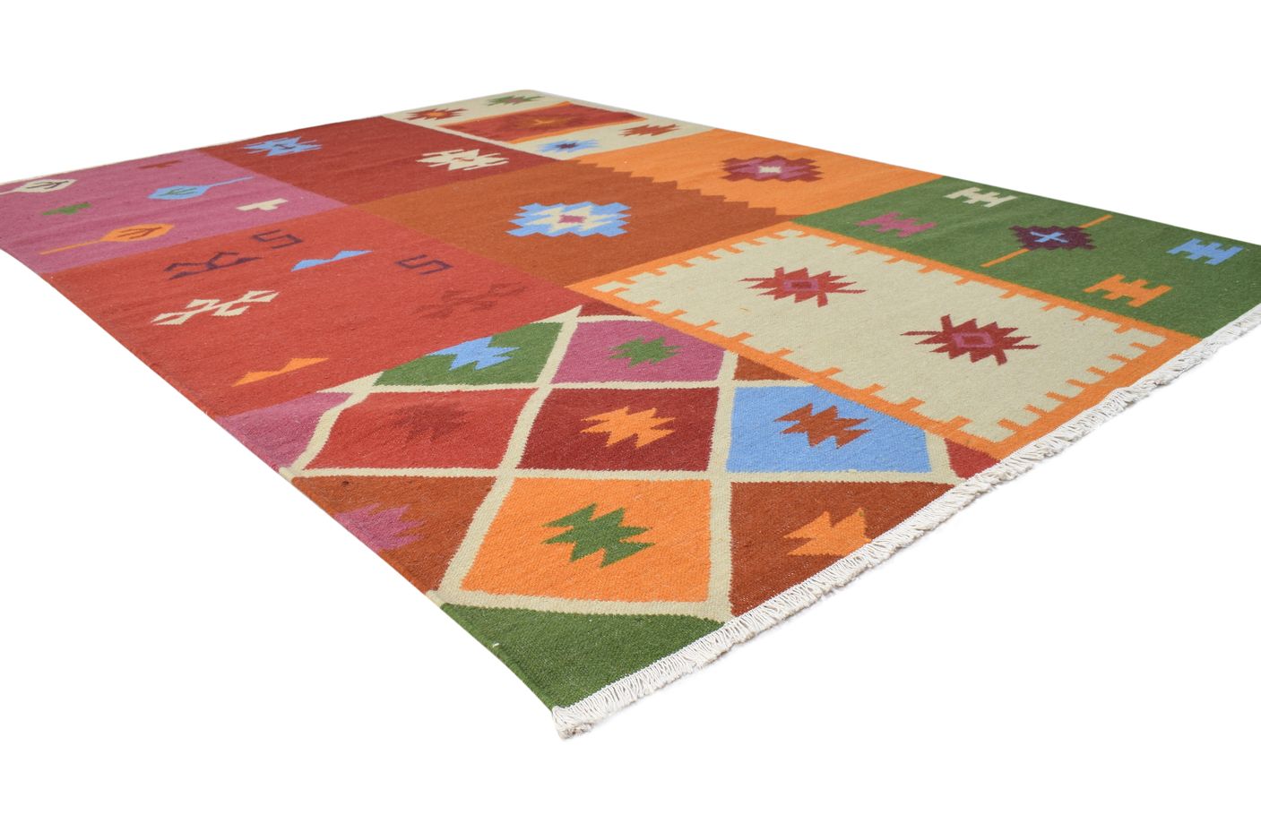 Vikki Multi Color Wool Rug 6X8 Southwestern Dhurrie American Tribal 7865024643221