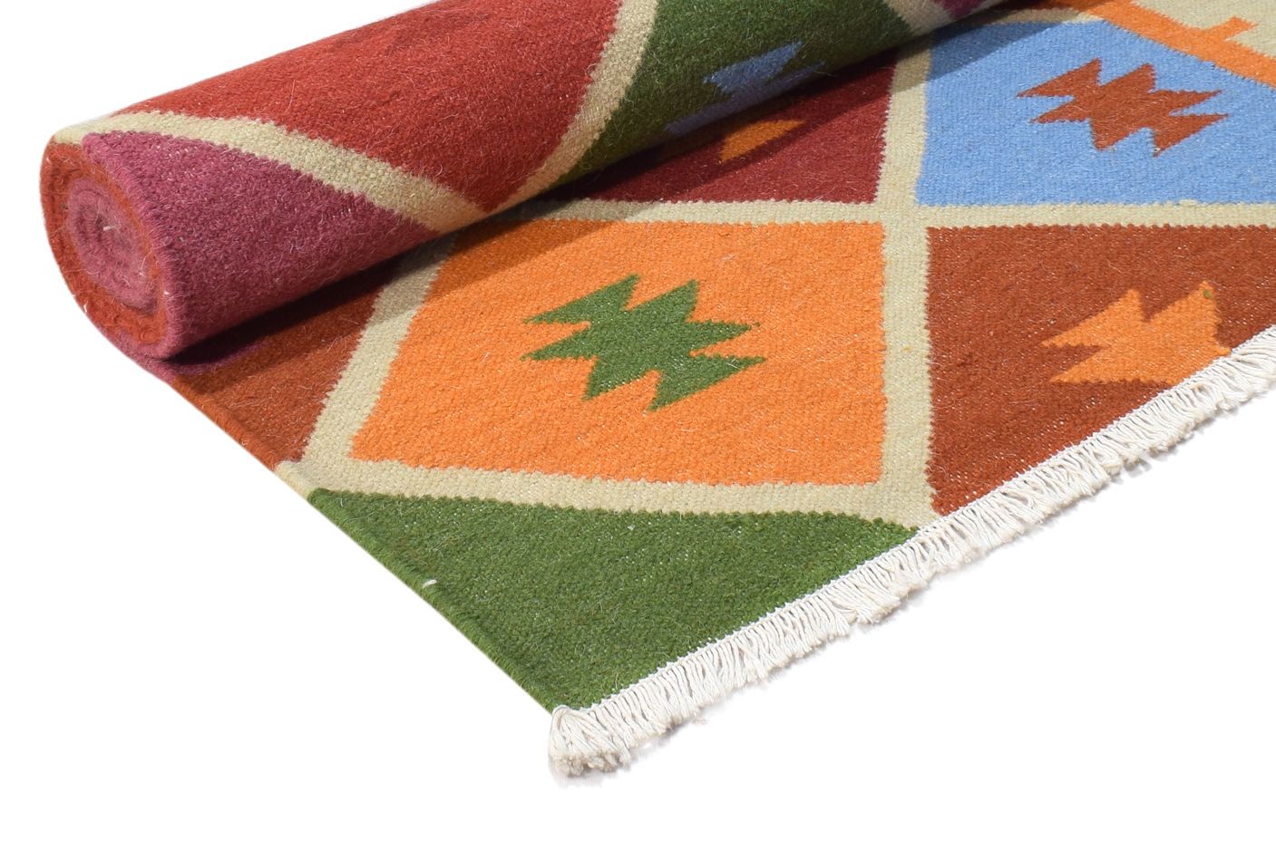 Vikki Multi Color Wool Rug 6X8 Southwestern Dhurrie American Tribal 7865024643221