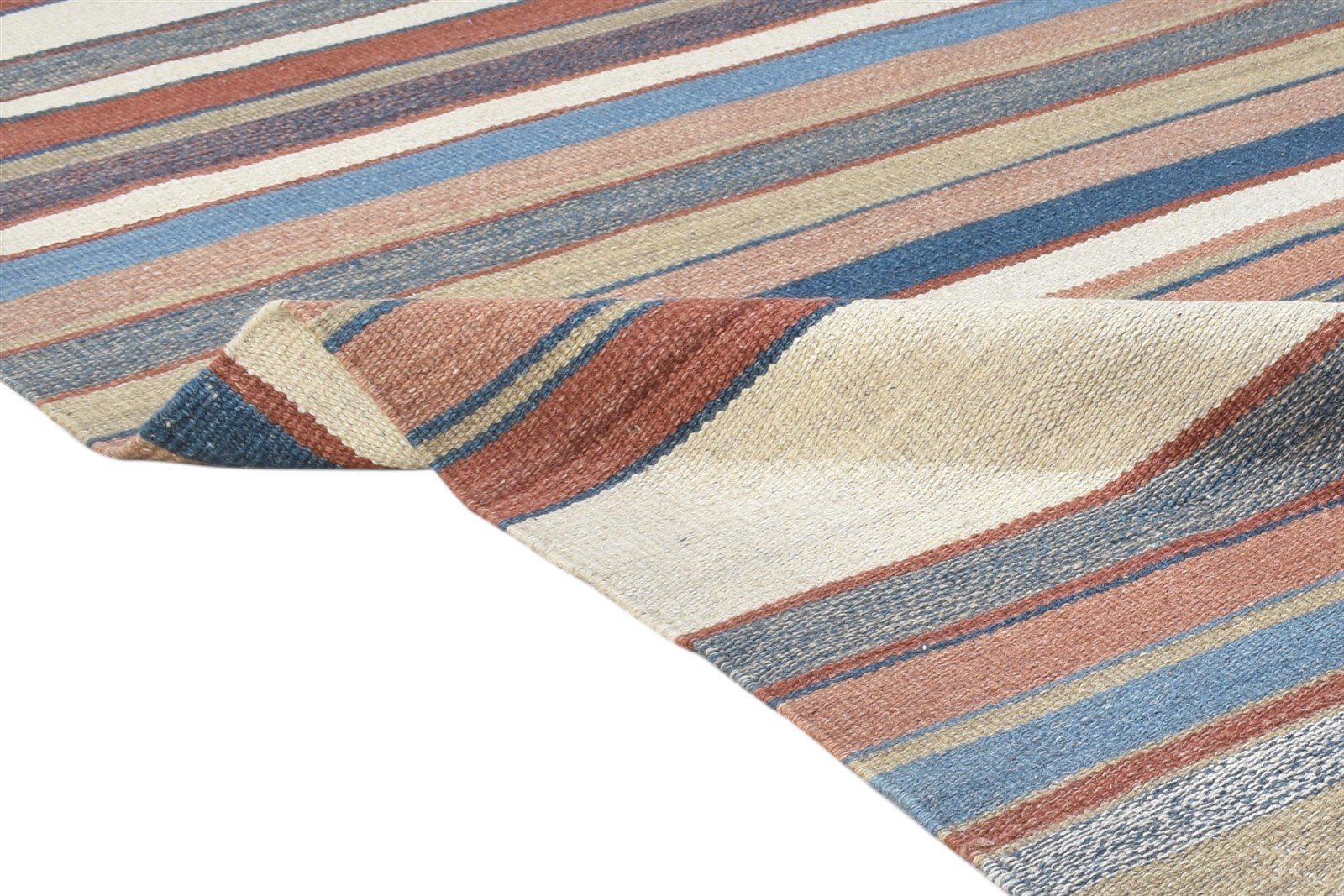 Multi Color Wool Rug 7' X 9' Modern Dhurrie Scandinavian Striped Large Carpet 7865077399701