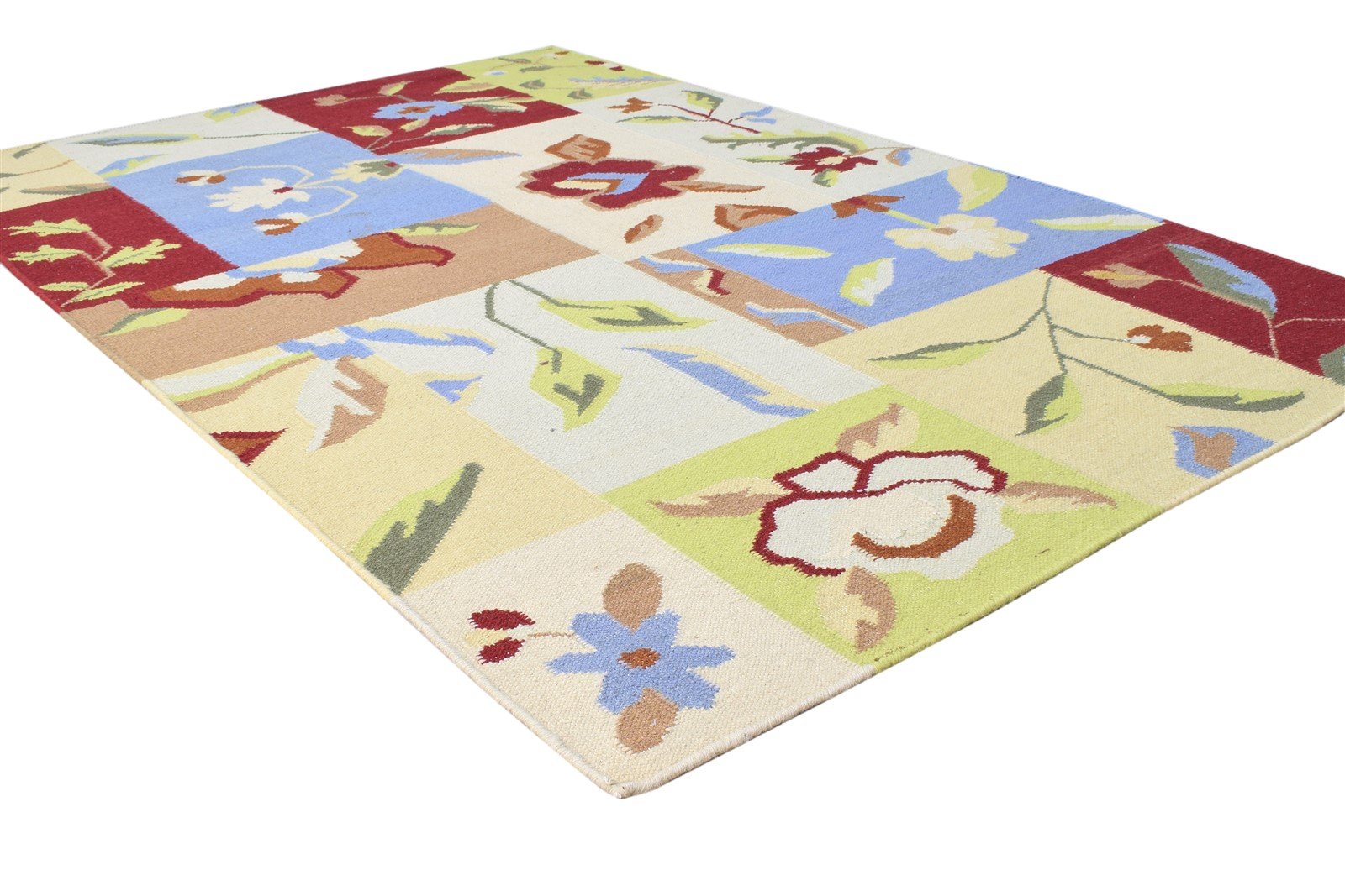 Multi Wool Rug 4' X 6' Modern Dhurrie French Floral Room Size Carpet 7864991482005