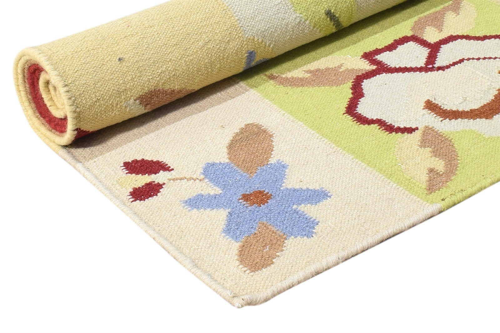 Multi Wool Rug 4' X 6' Modern Dhurrie French Floral Room Size Carpet 7864991482005