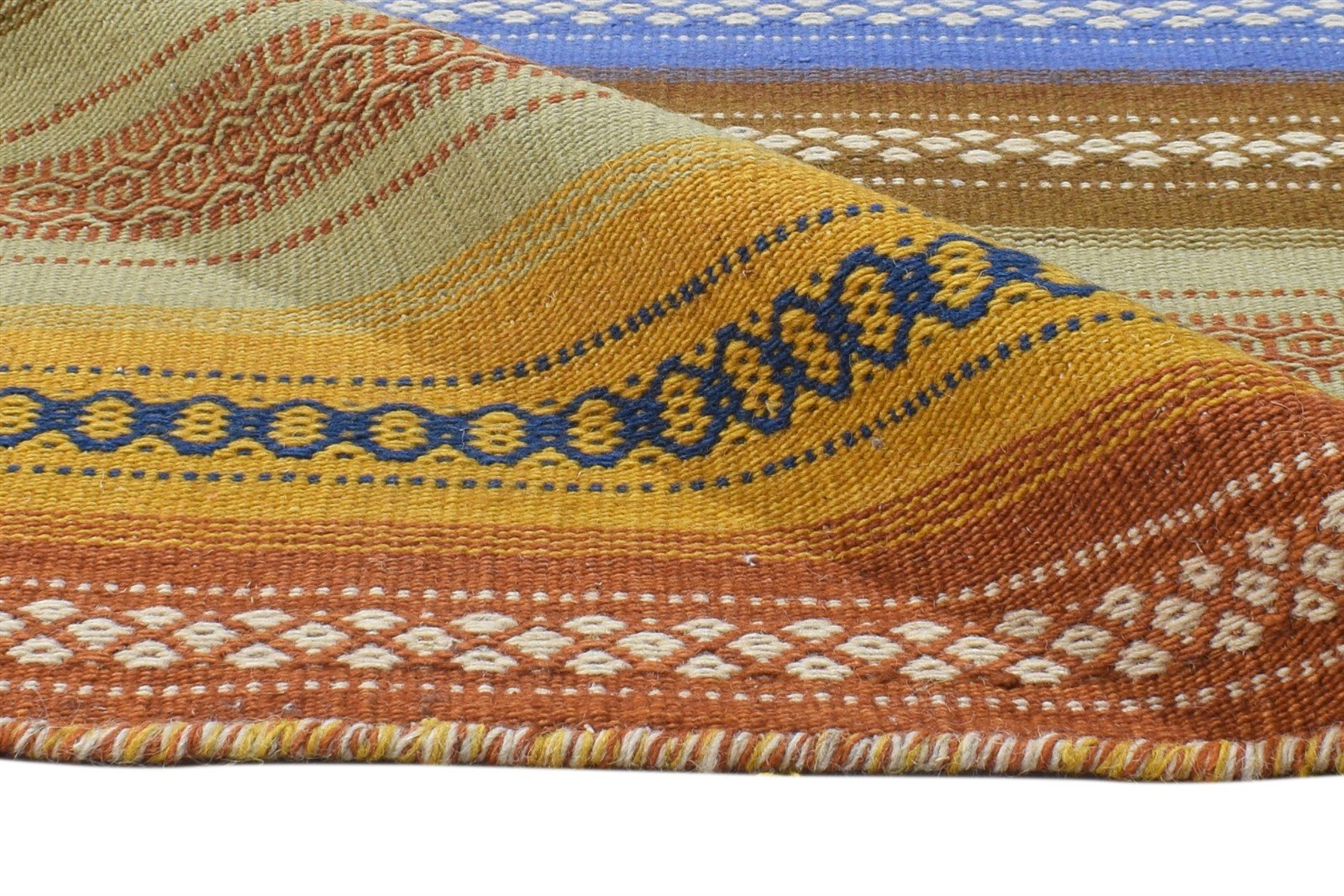 Multi Wool Rug 4' X 6' Modern Dhurrie Scandinavian Striped Room Size Carpet 7864992956565