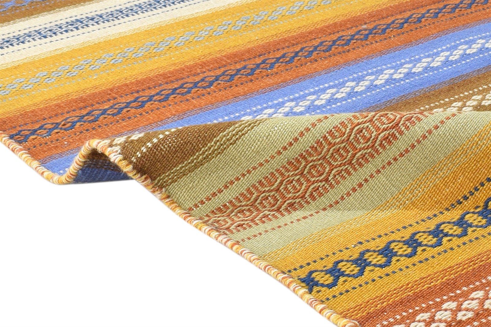 Multi Wool Rug 4' X 6' Modern Dhurrie Scandinavian Striped Room Size Carpet 7864992956565