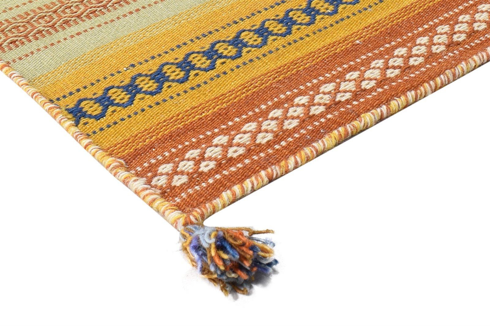 Multi Wool Rug 4' X 6' Modern Dhurrie Scandinavian Striped Room Size Carpet 7864992956565