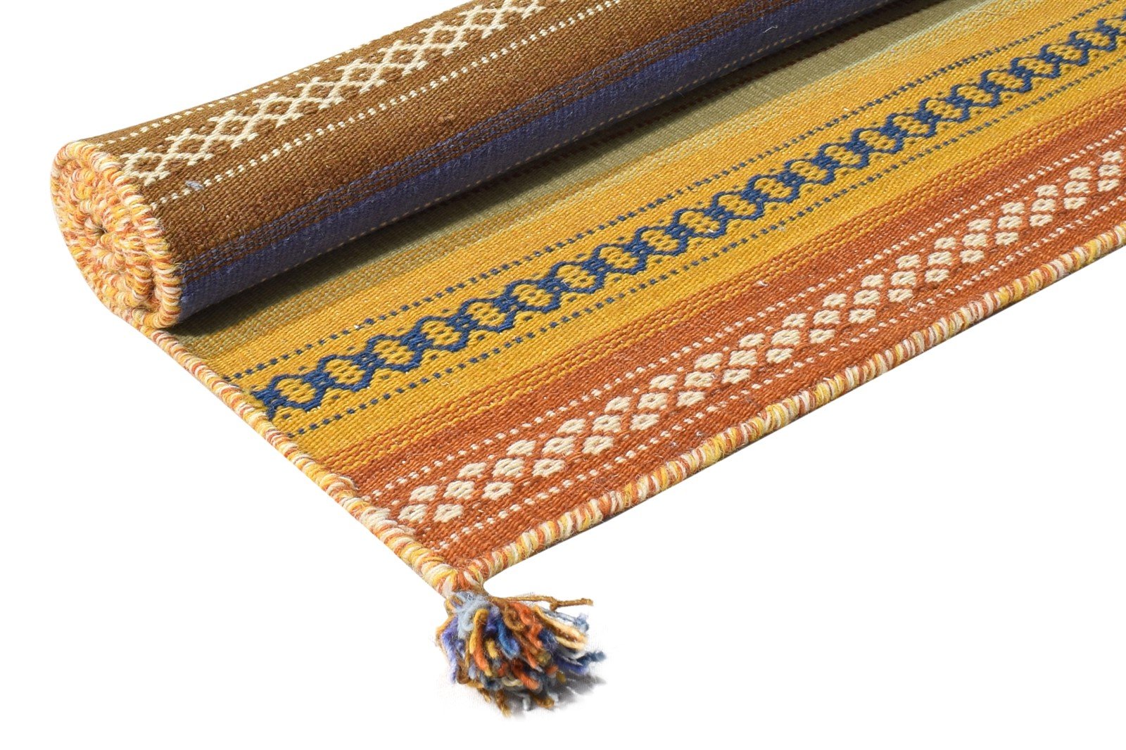 Multi Wool Rug 4' X 6' Modern Dhurrie Scandinavian Striped Room Size Carpet 7864992956565
