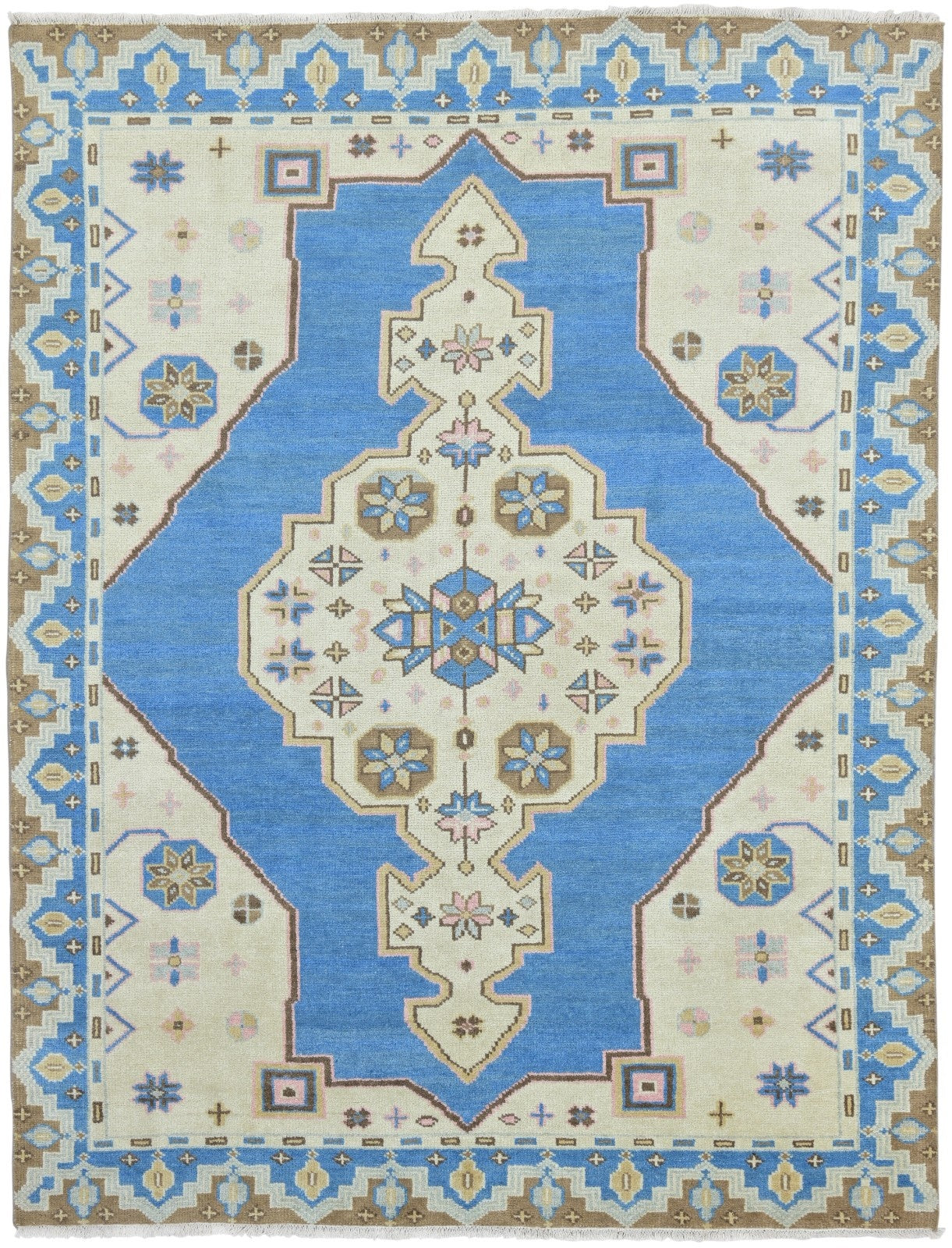Nacklase Blue Medallion Hand-Knotted Area Rug – Vintage Persian-Style Heriz Serapi Blue / Beige Rug 9194565238933