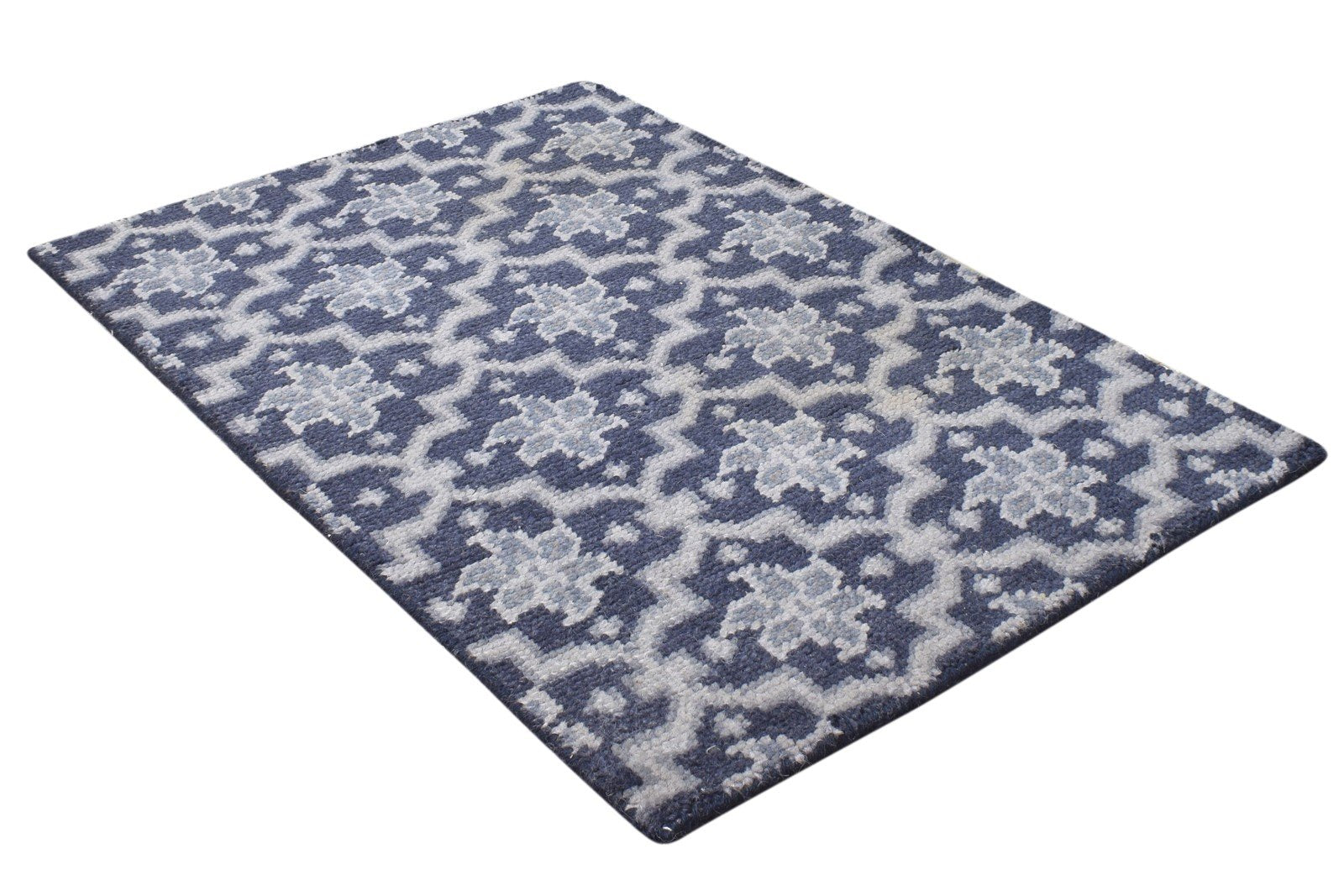Navy Blue Wool Rug 2' X 2' Persian Hand Knotted Bokhara Oriental Small Carpet 7865110790293