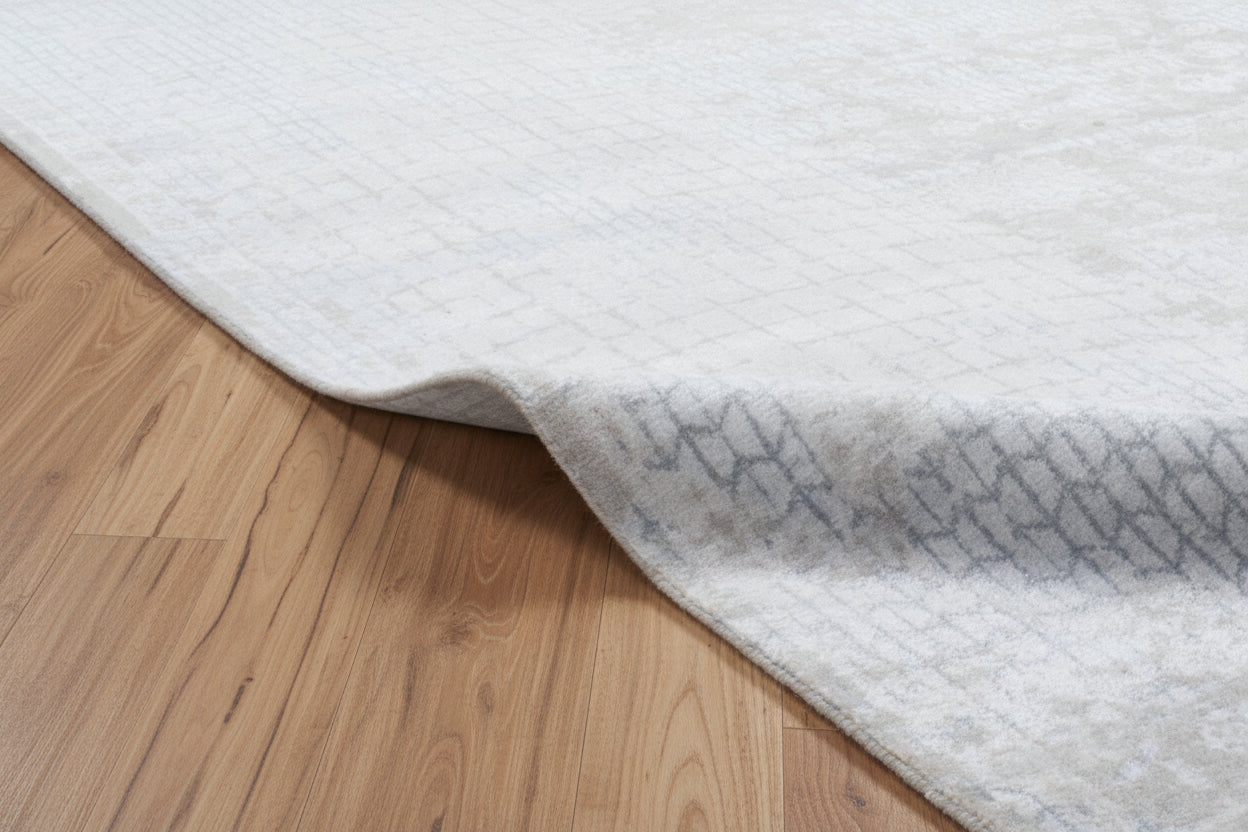 Negrean Handmade Loom Knotted Silk Like Luxury Area Rug – Soft Beige & Mist Blue 9015846502549