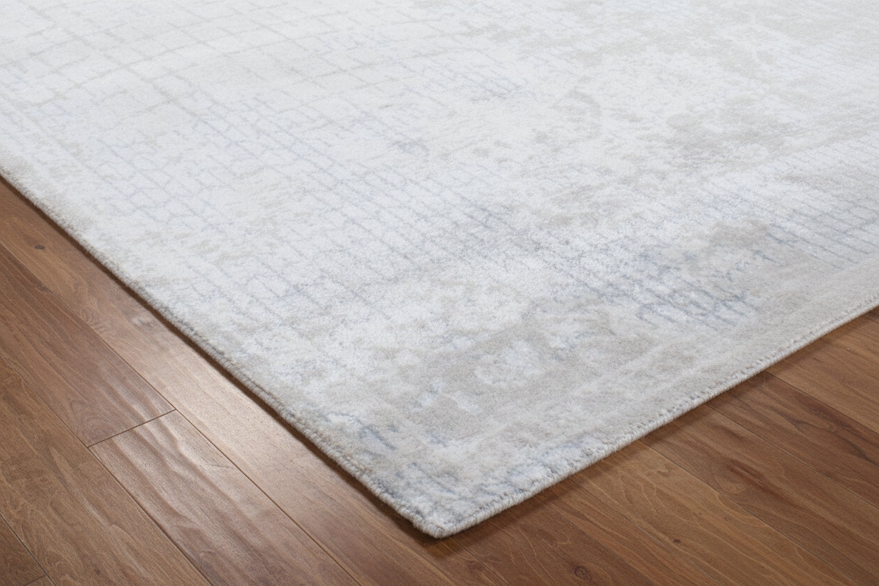 Negrean Handmade Loom Knotted Silk Like Luxury Area Rug – Soft Beige & Mist Blue 9015846502549