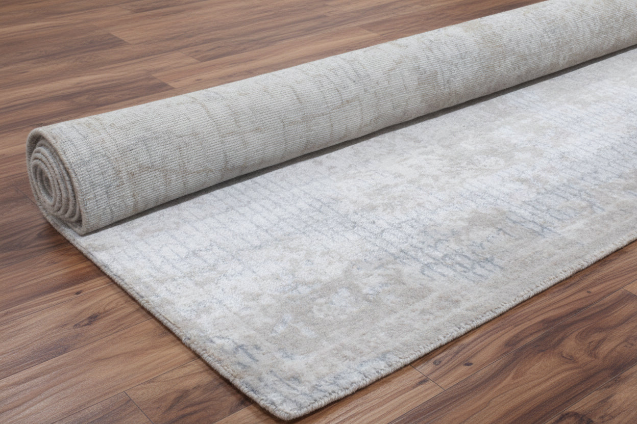Negrean Handmade Loom Knotted Silk Like Luxury Area Rug – Soft Beige & Mist Blue 9015846502549