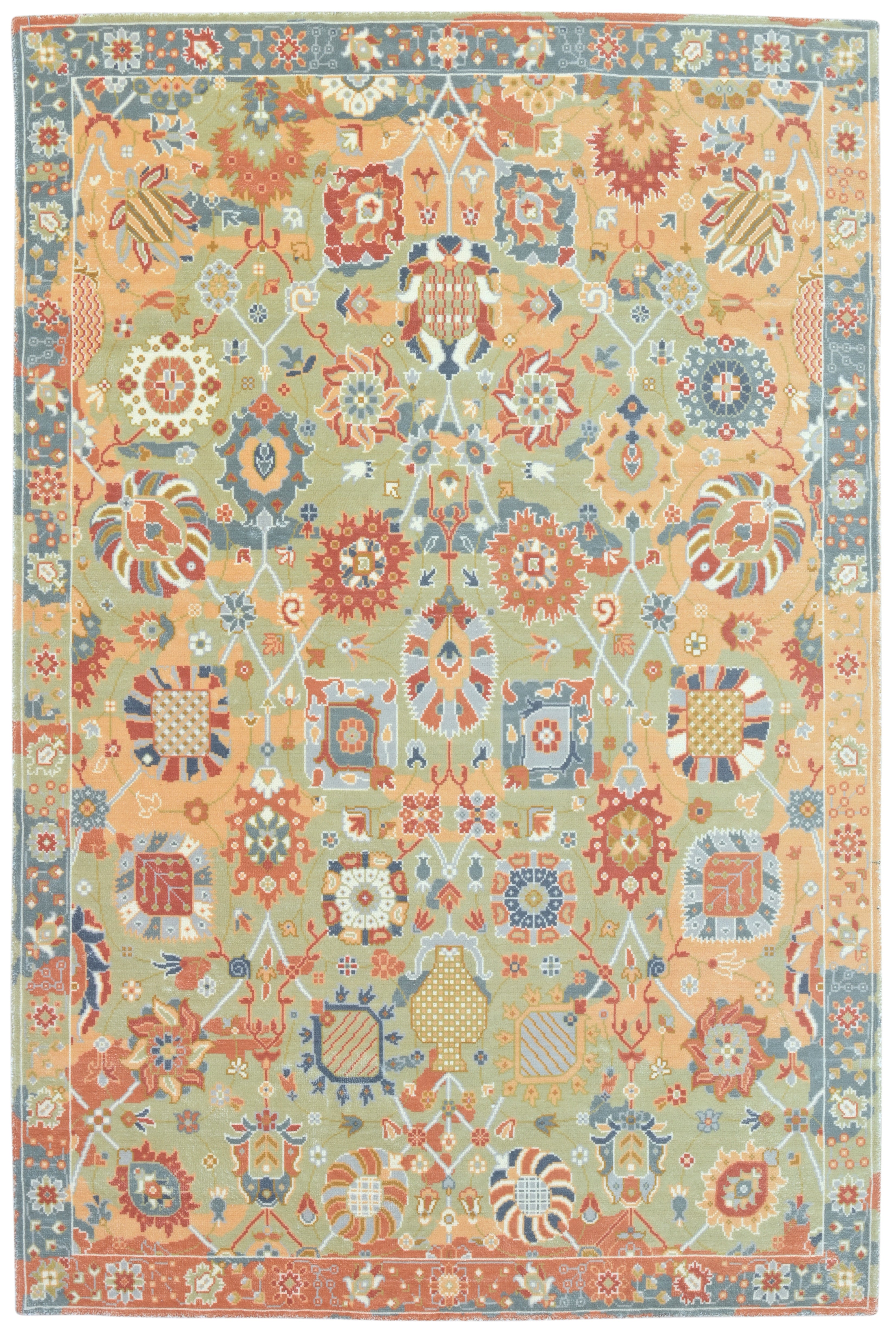 Neve Floral Oushak Handmade Green Area Rug – Traditional Oriental Persian Style Rug 9122050900117