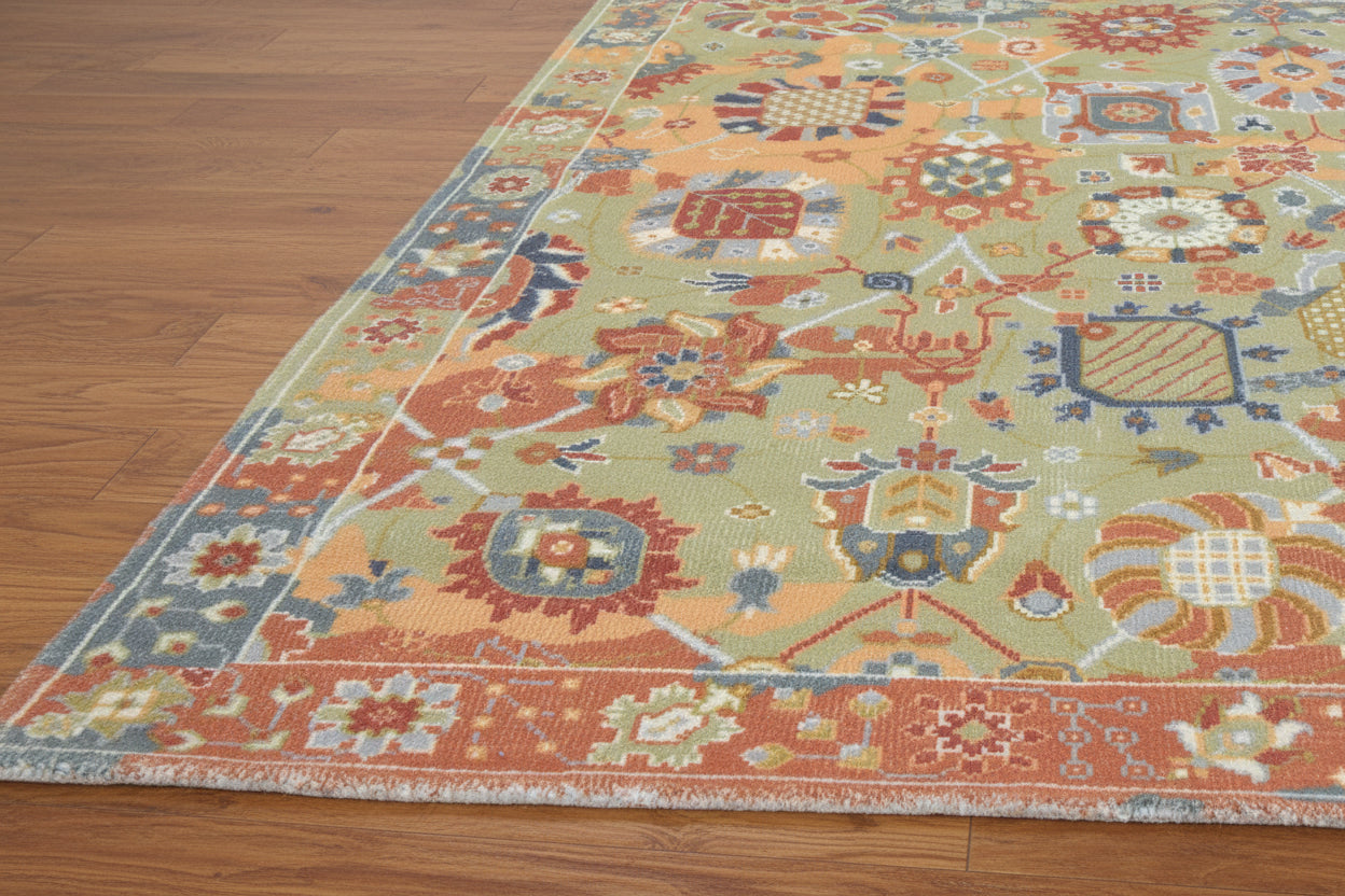 Neve Floral Oushak Handmade Green Area Rug – Traditional Oriental Persian Style Rug 9122050900117
